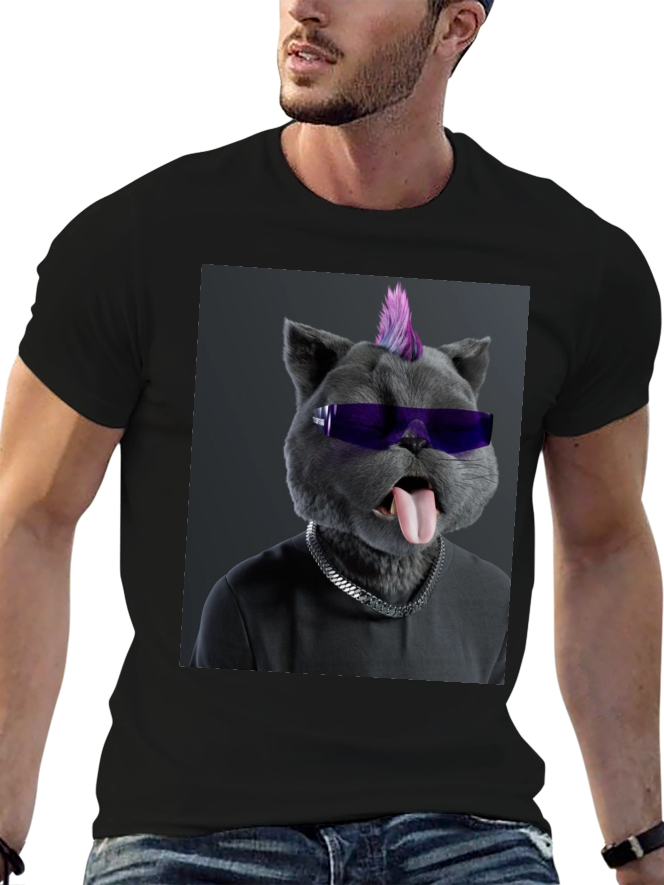 Cool Cat Punk T-Shirt - Black