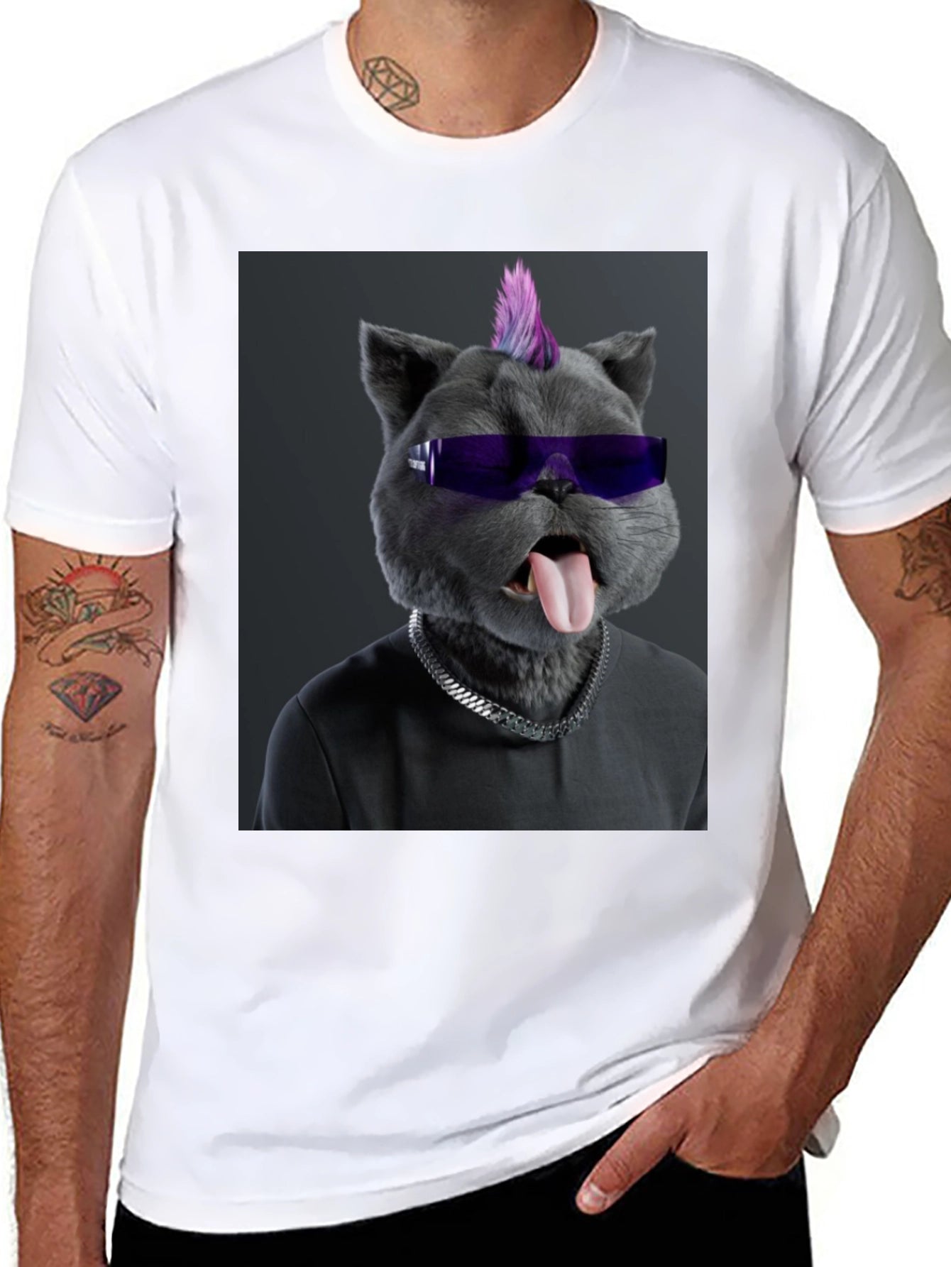 Cool Cat Punk T-Shirt - Black