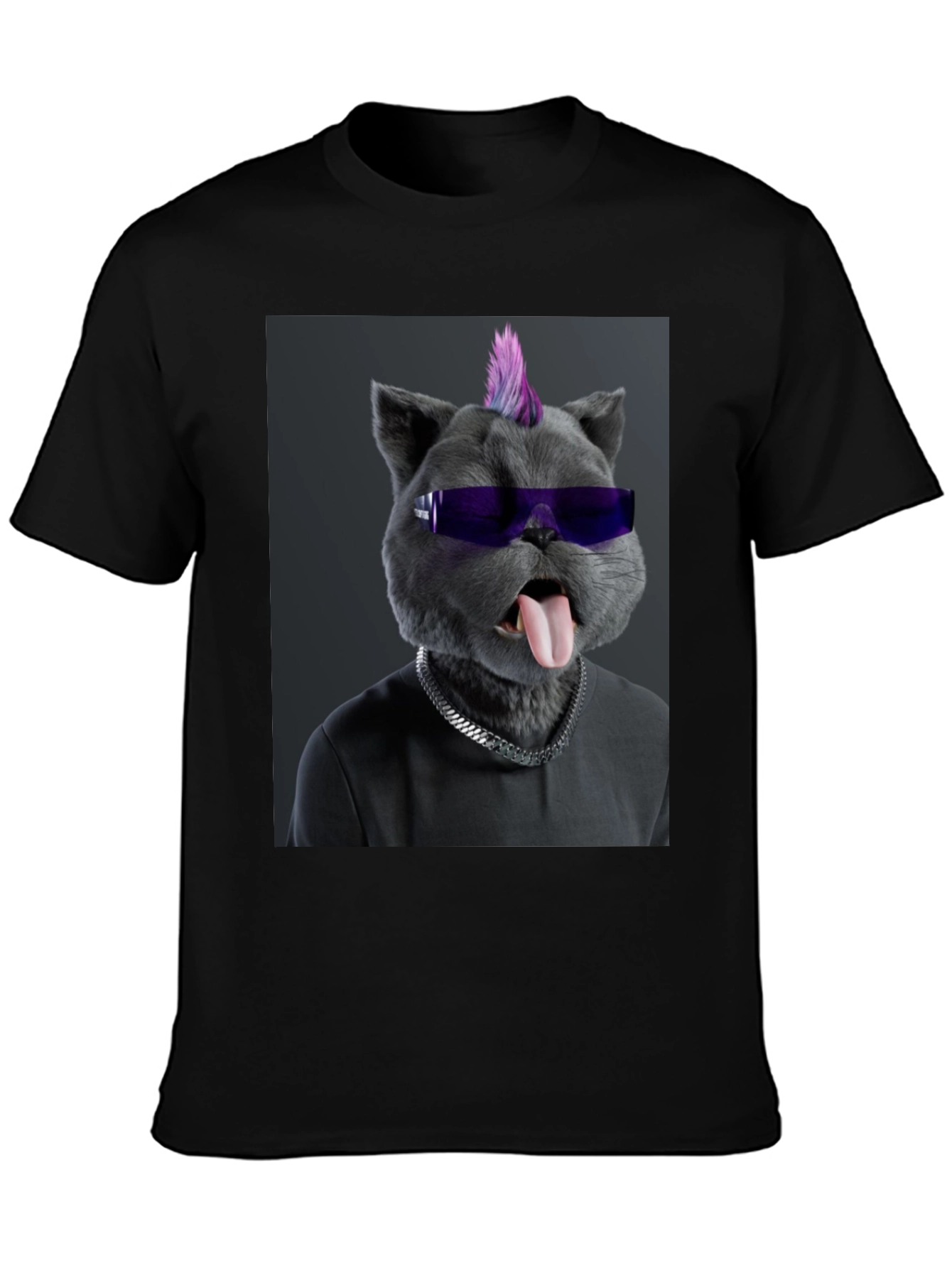 Cool Cat Punk T-Shirt - Black