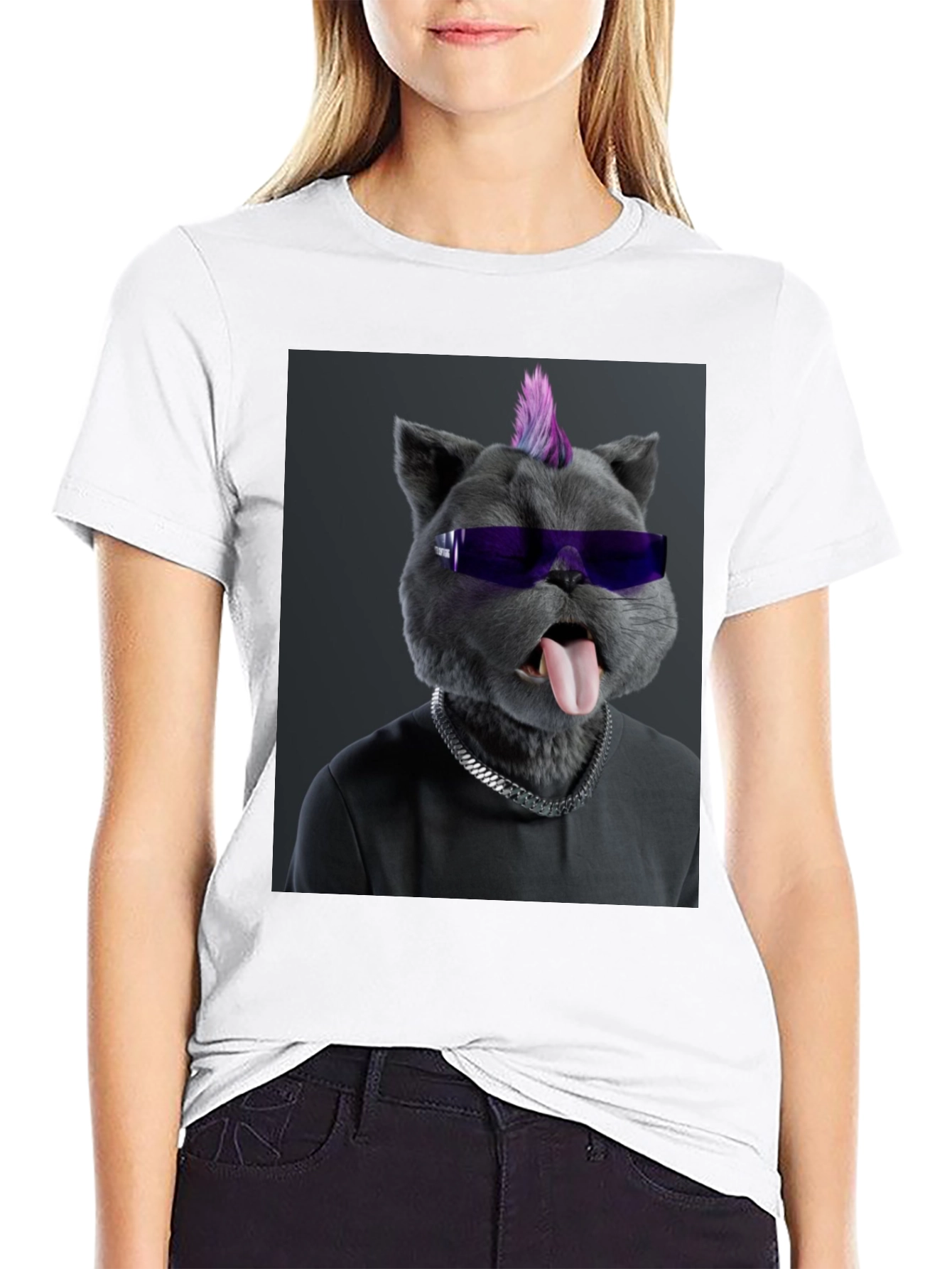 Cool Cat Punk T-Shirt - Black