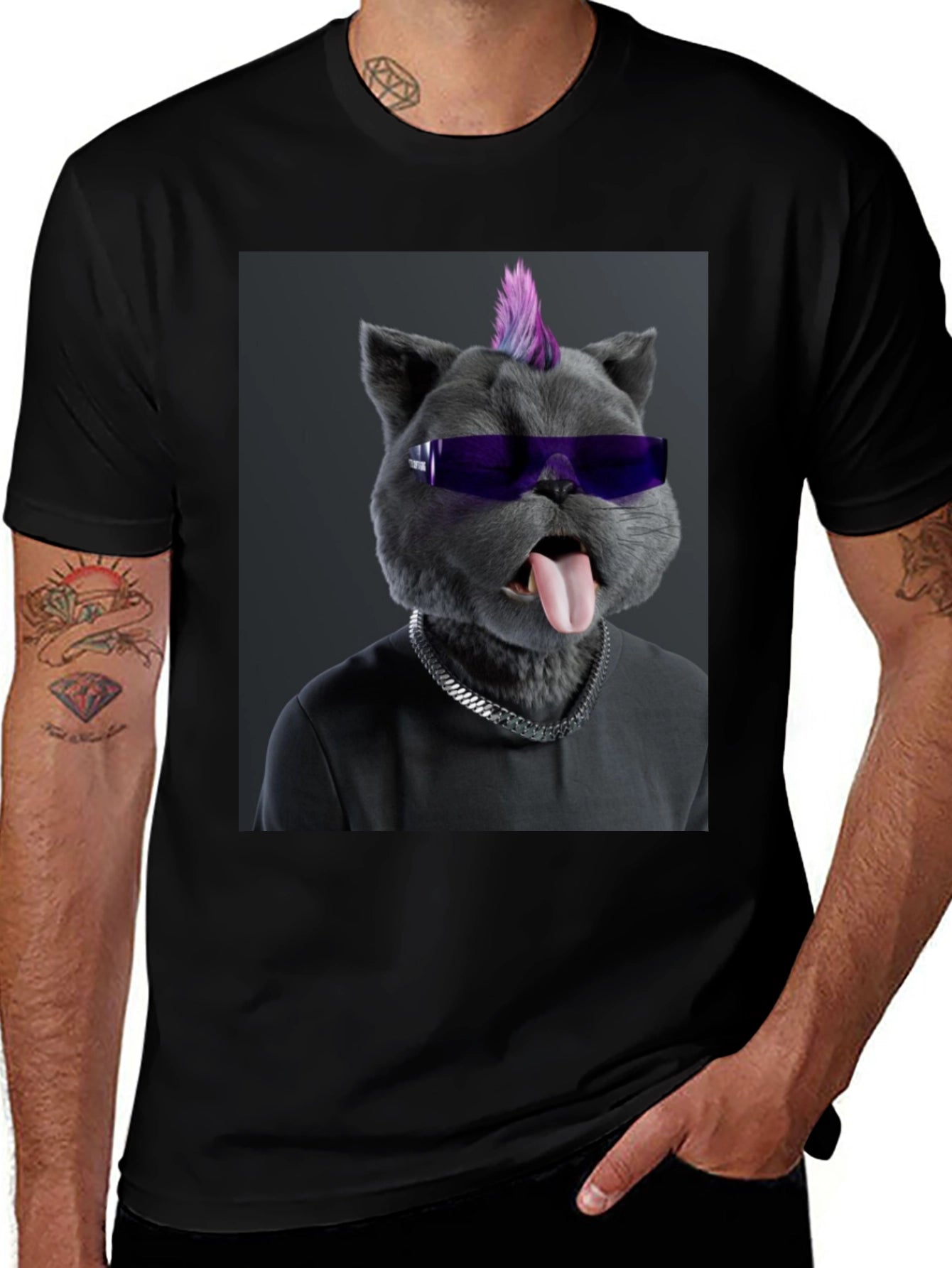 Cool Cat Punk T-Shirt - Black