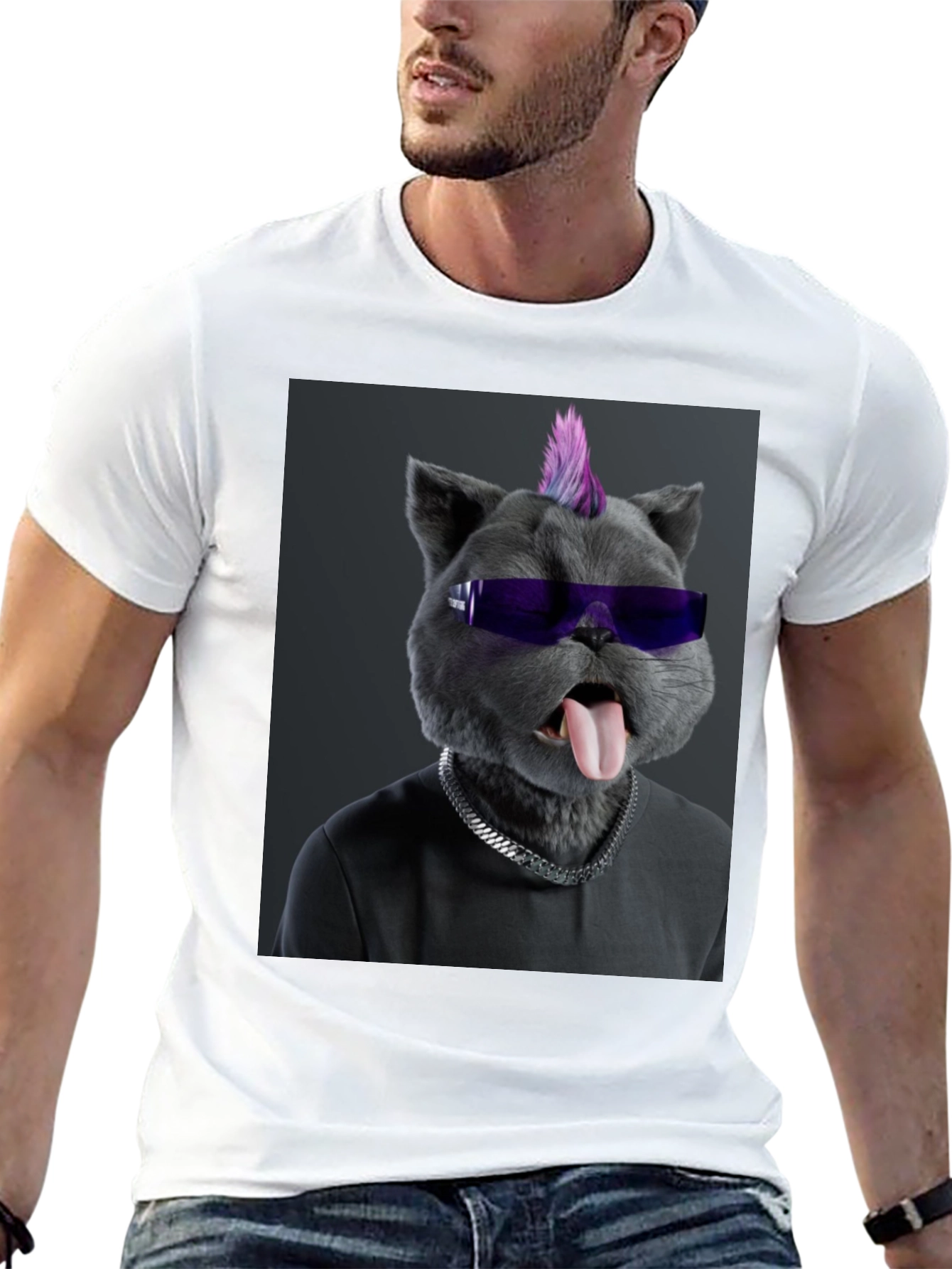 Cool Cat Punk T-Shirt - Black