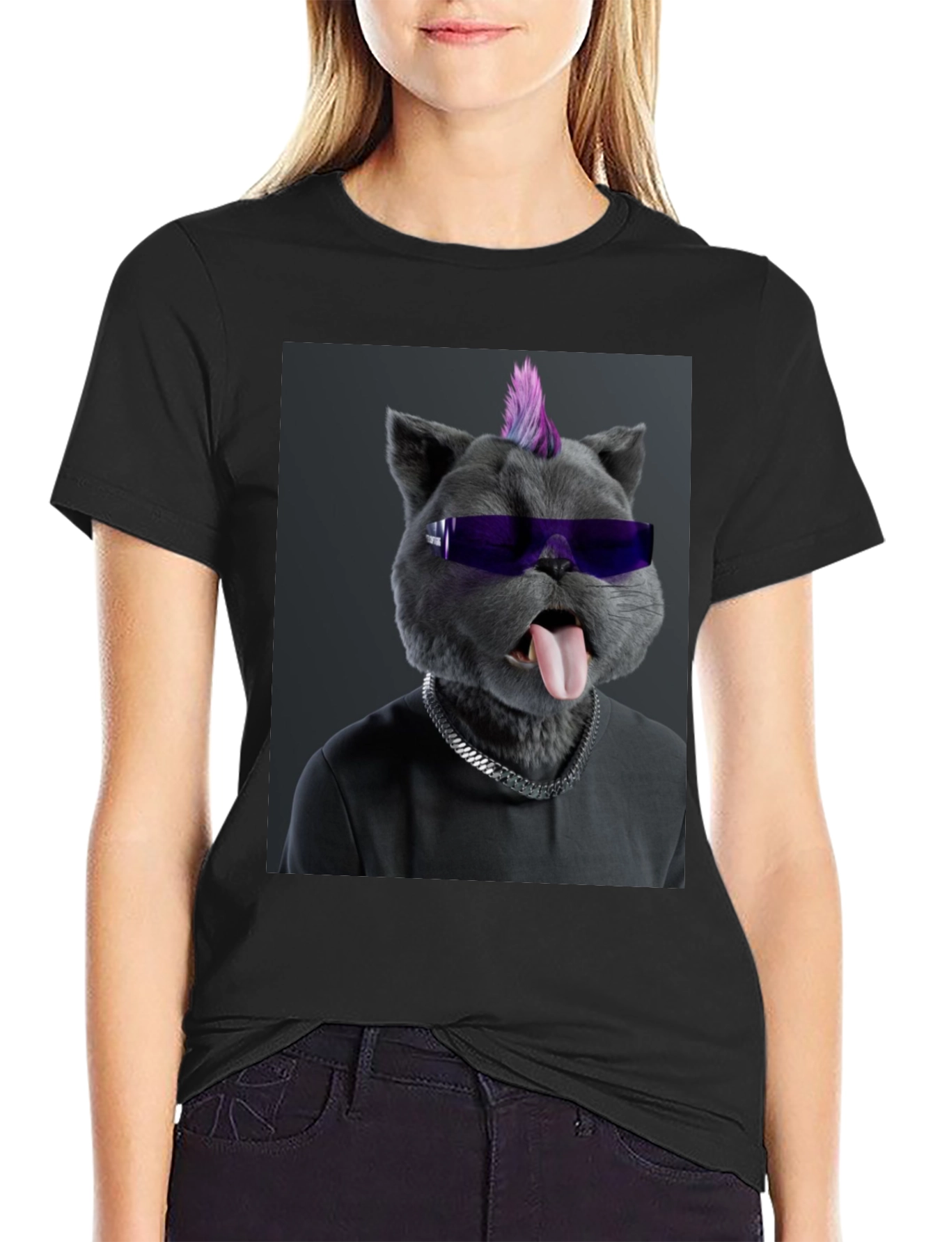 Cool Cat Punk T-Shirt - Black