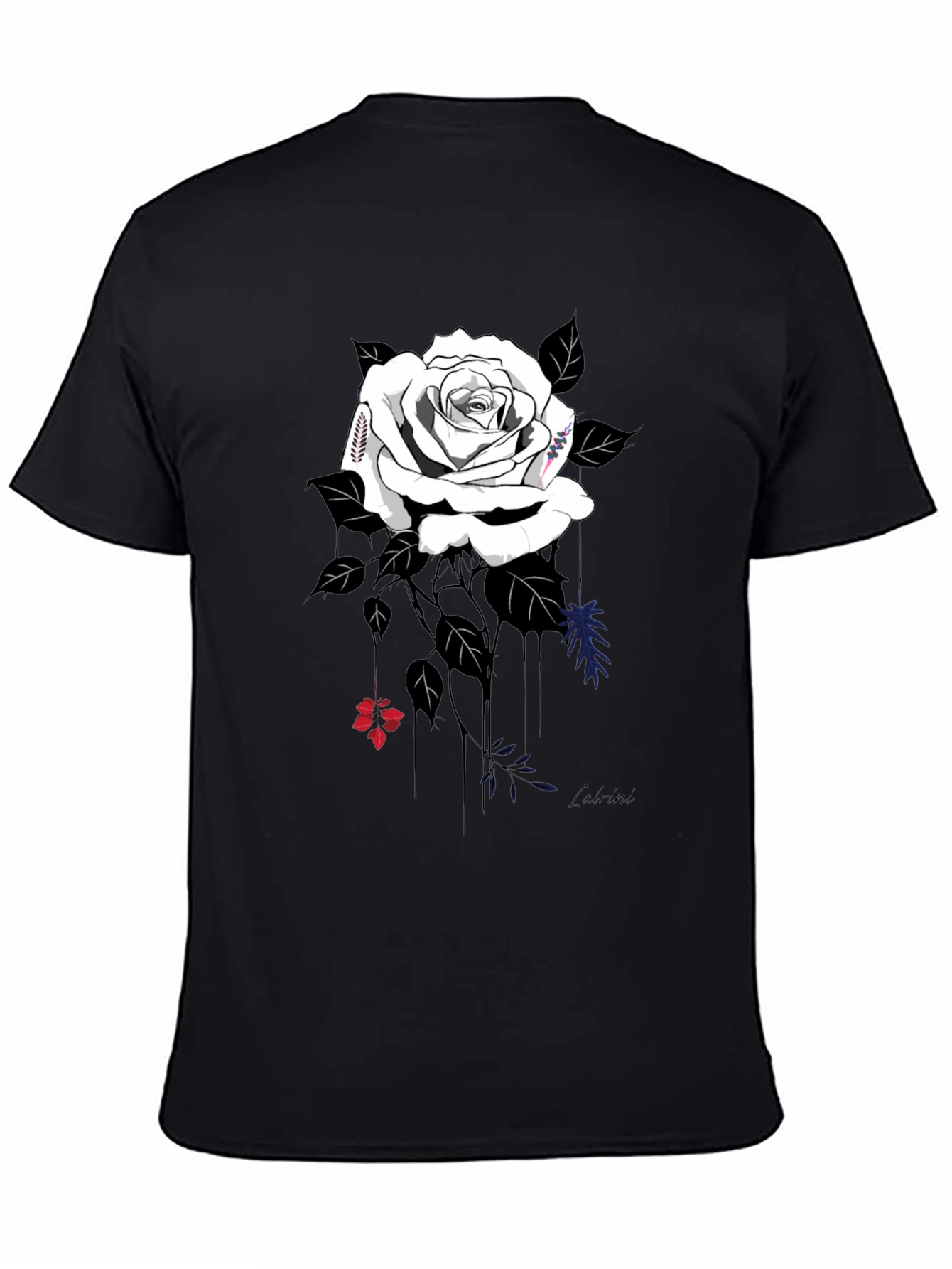 Elegant Rose Graphic Tee - Stylish Black Cotton Blend