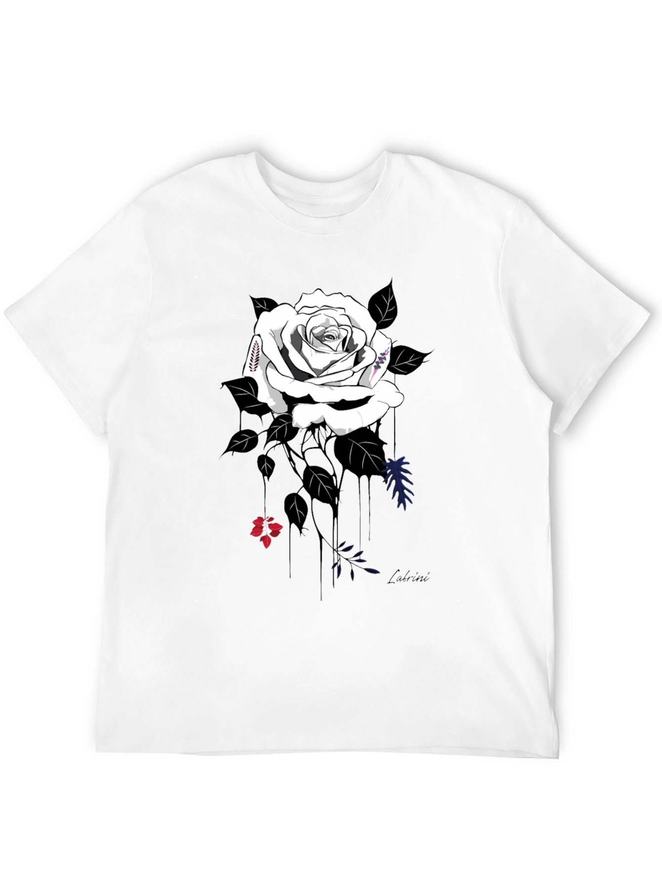 Elegant Rose Graphic Tee - Stylish Black Cotton Blend