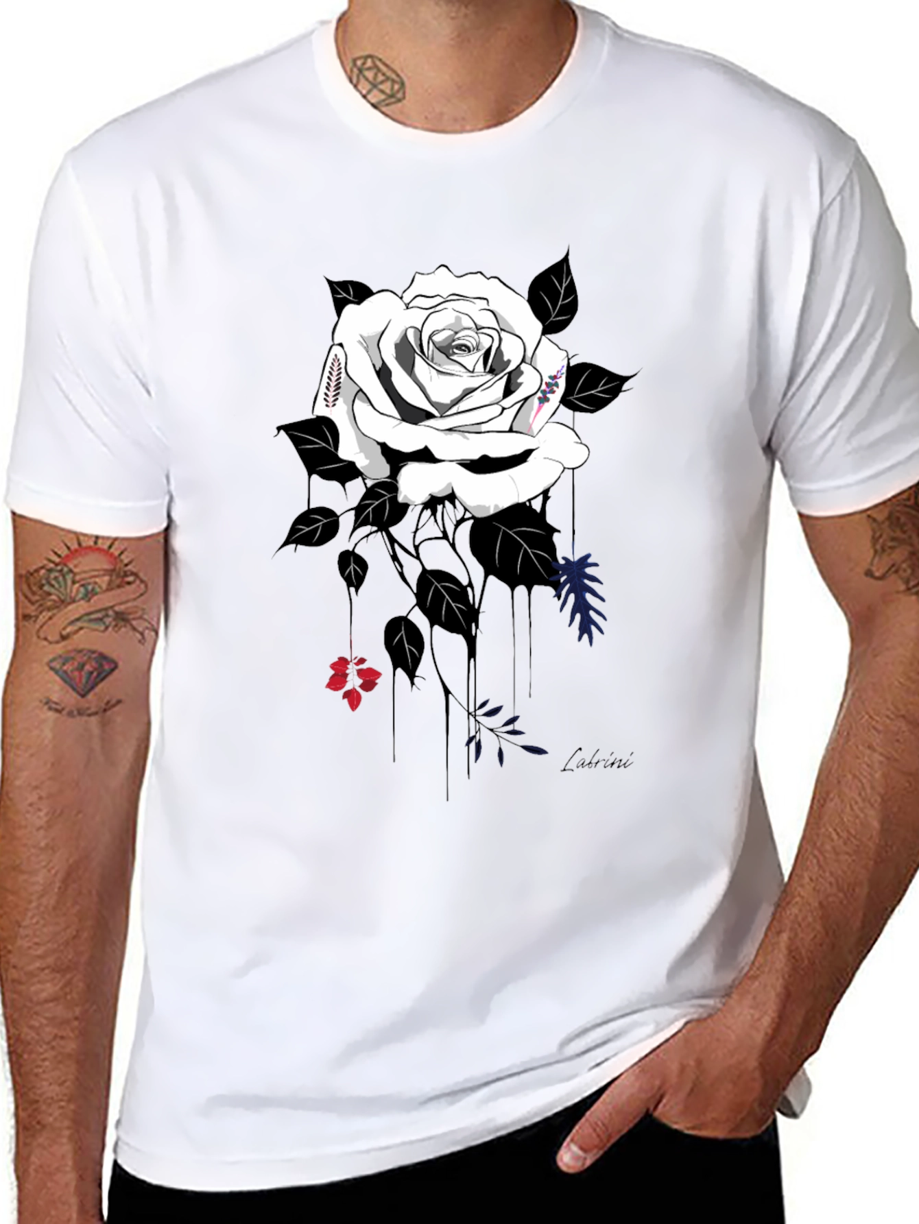 Elegant Rose Graphic Tee - Stylish Black Cotton Blend