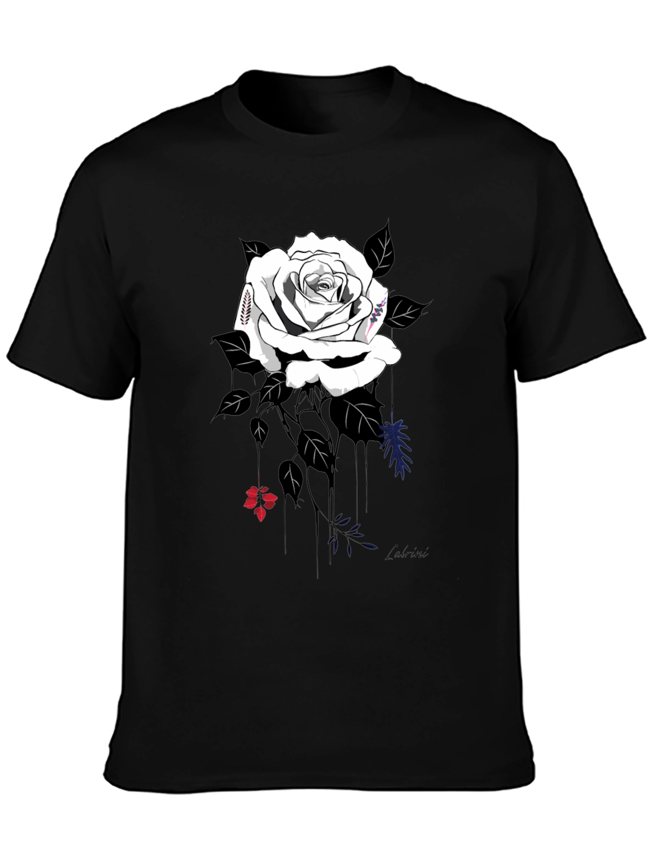 Elegant Rose Graphic Tee - Stylish Black Cotton Blend