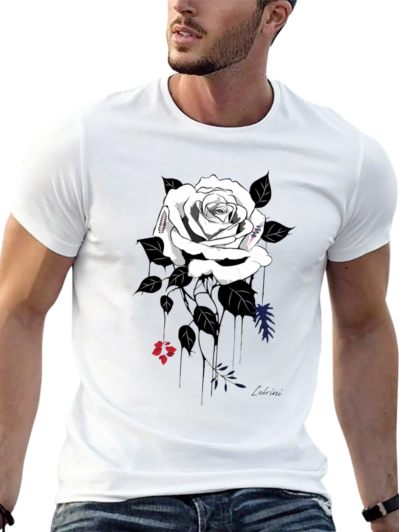 Elegant Rose Graphic Tee - Stylish Black Cotton Blend