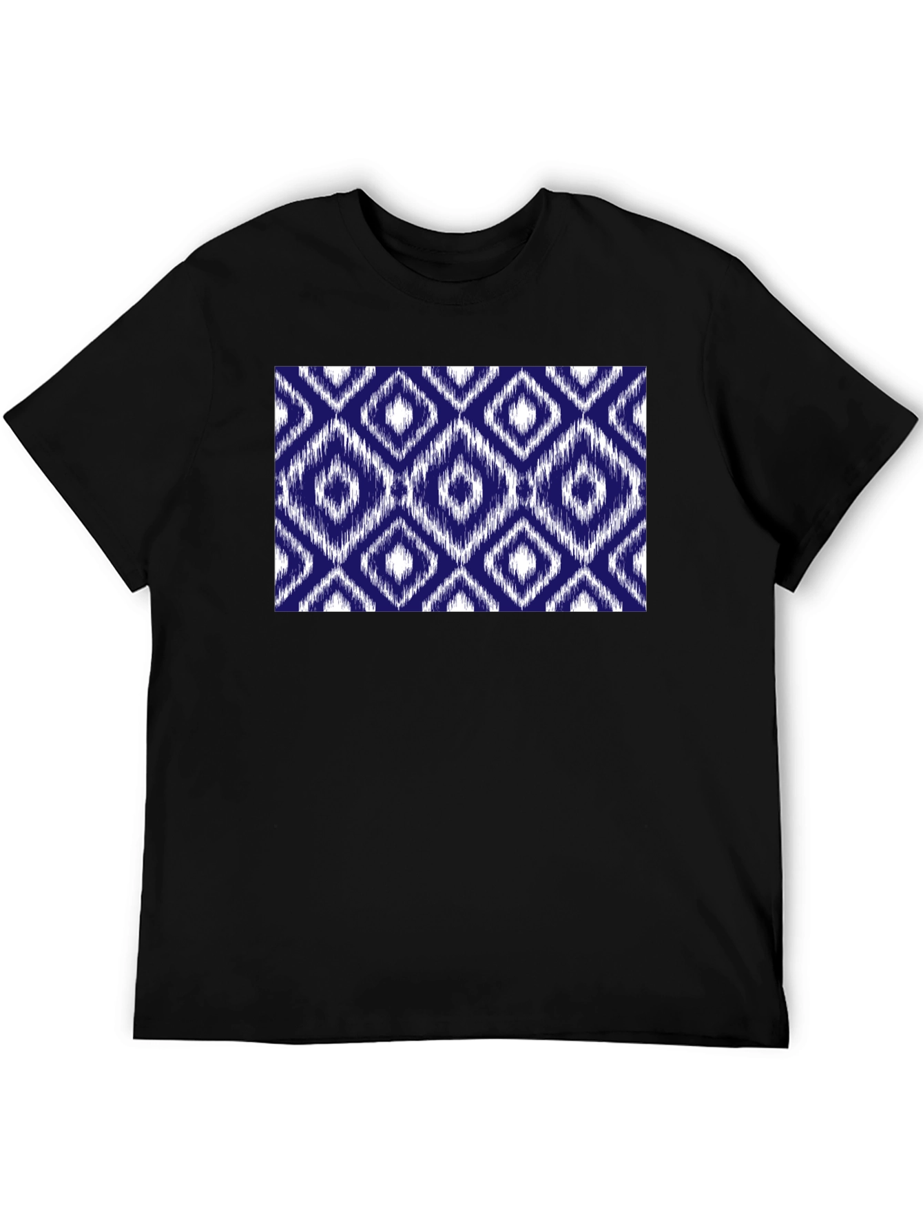 Stylish Black Tee with Blue Diamond Pattern