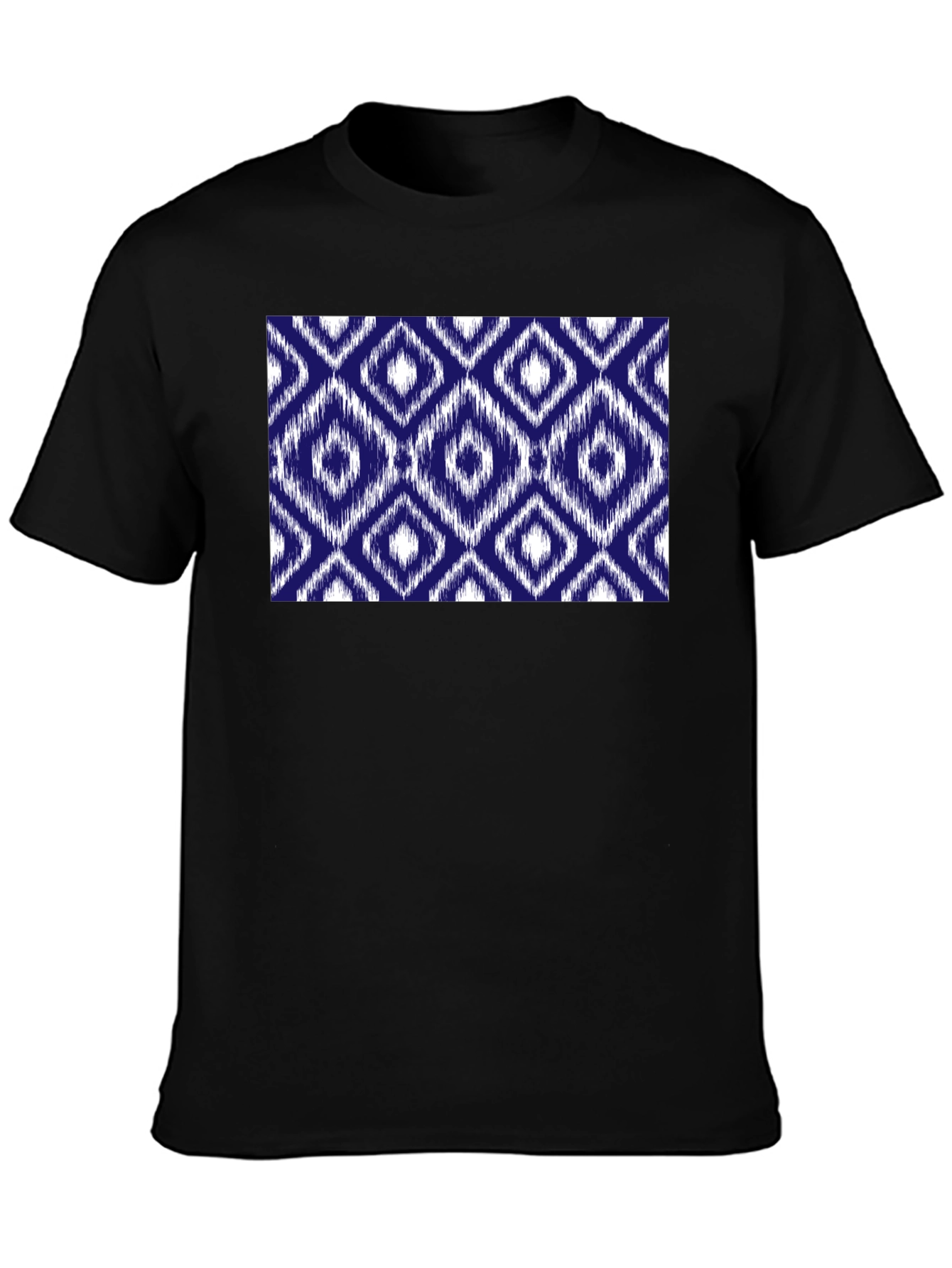 Stylish Black Tee with Blue Diamond Pattern