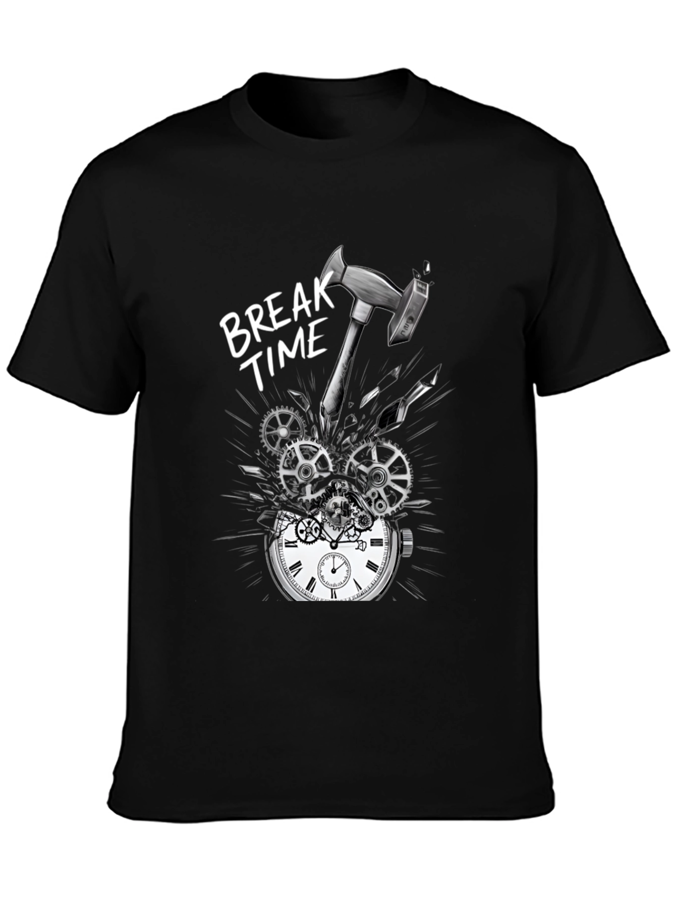 Break Time T-Shirt - Hammer Smashing Clock Gears Design