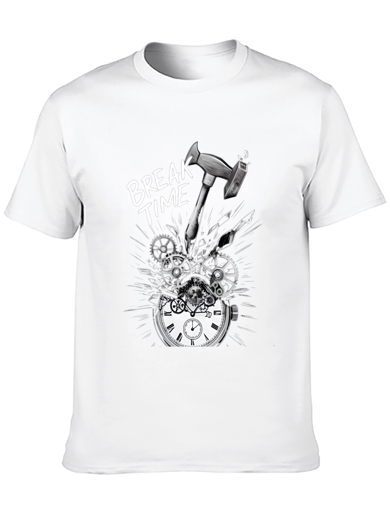 Break Time T-Shirt - Hammer Smashing Clock Gears Design