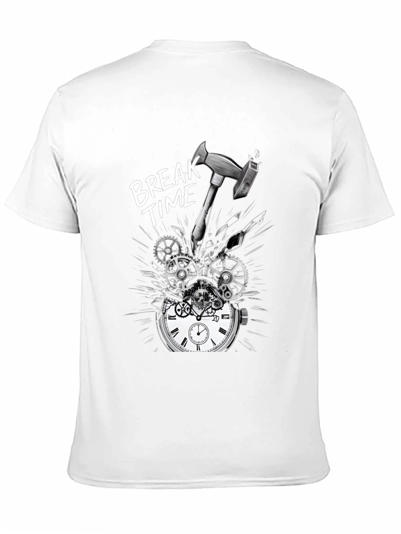 Break Time T-Shirt - Hammer Smashing Clock Gears Design