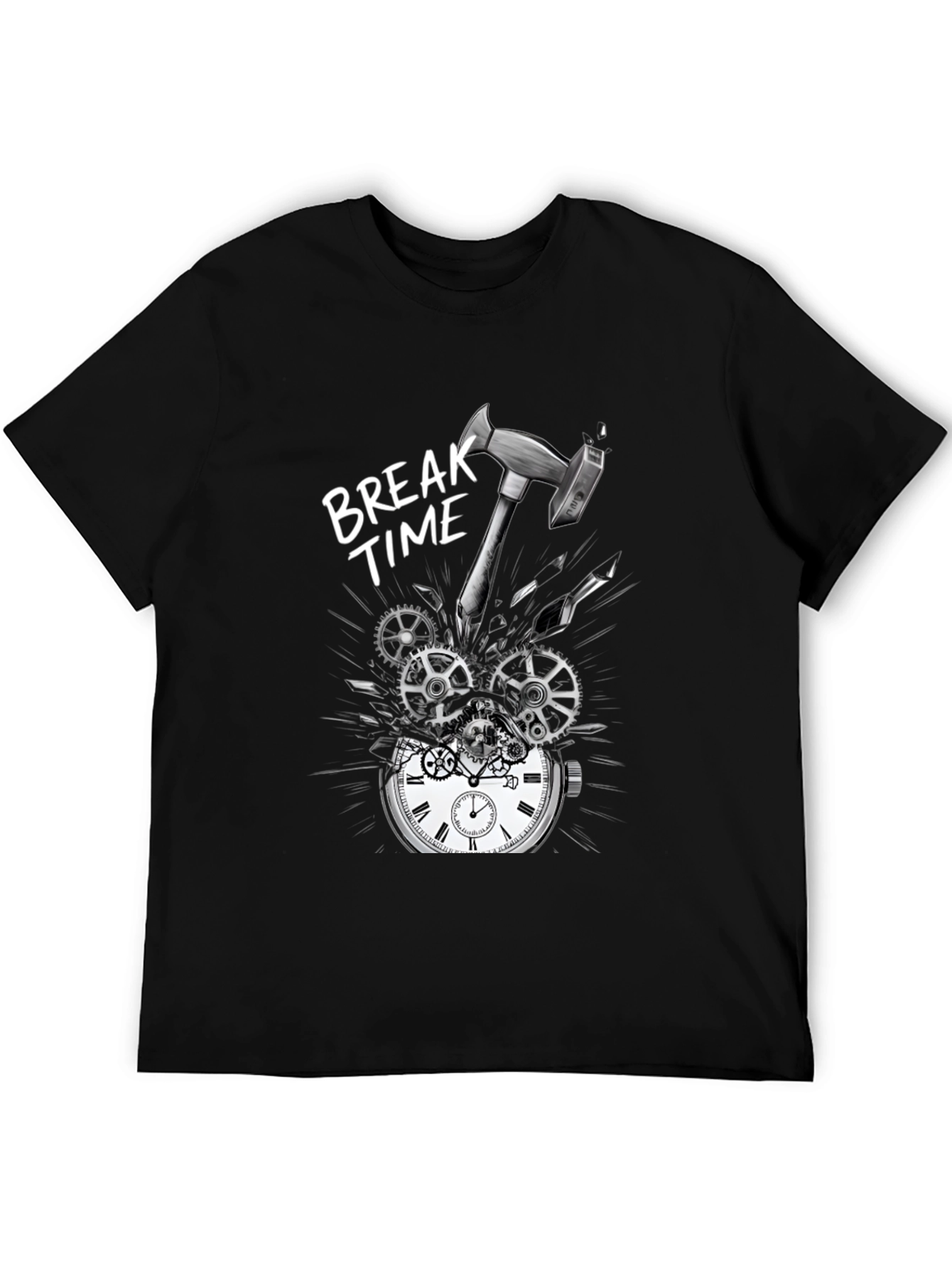 Break Time T-Shirt - Hammer Smashing Clock Gears Design