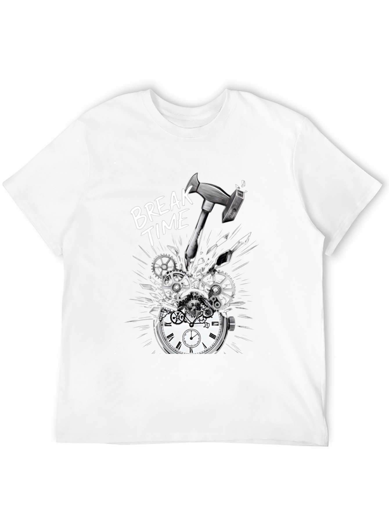 Break Time T-Shirt - Hammer Smashing Clock Gears Design