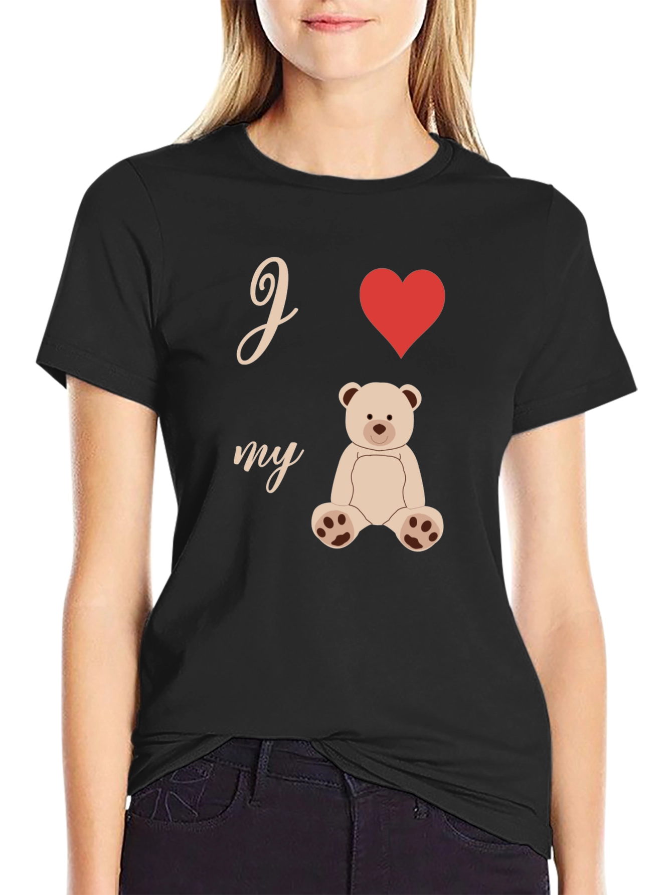 I Heart My Teddy Bear Black Graphic Tee