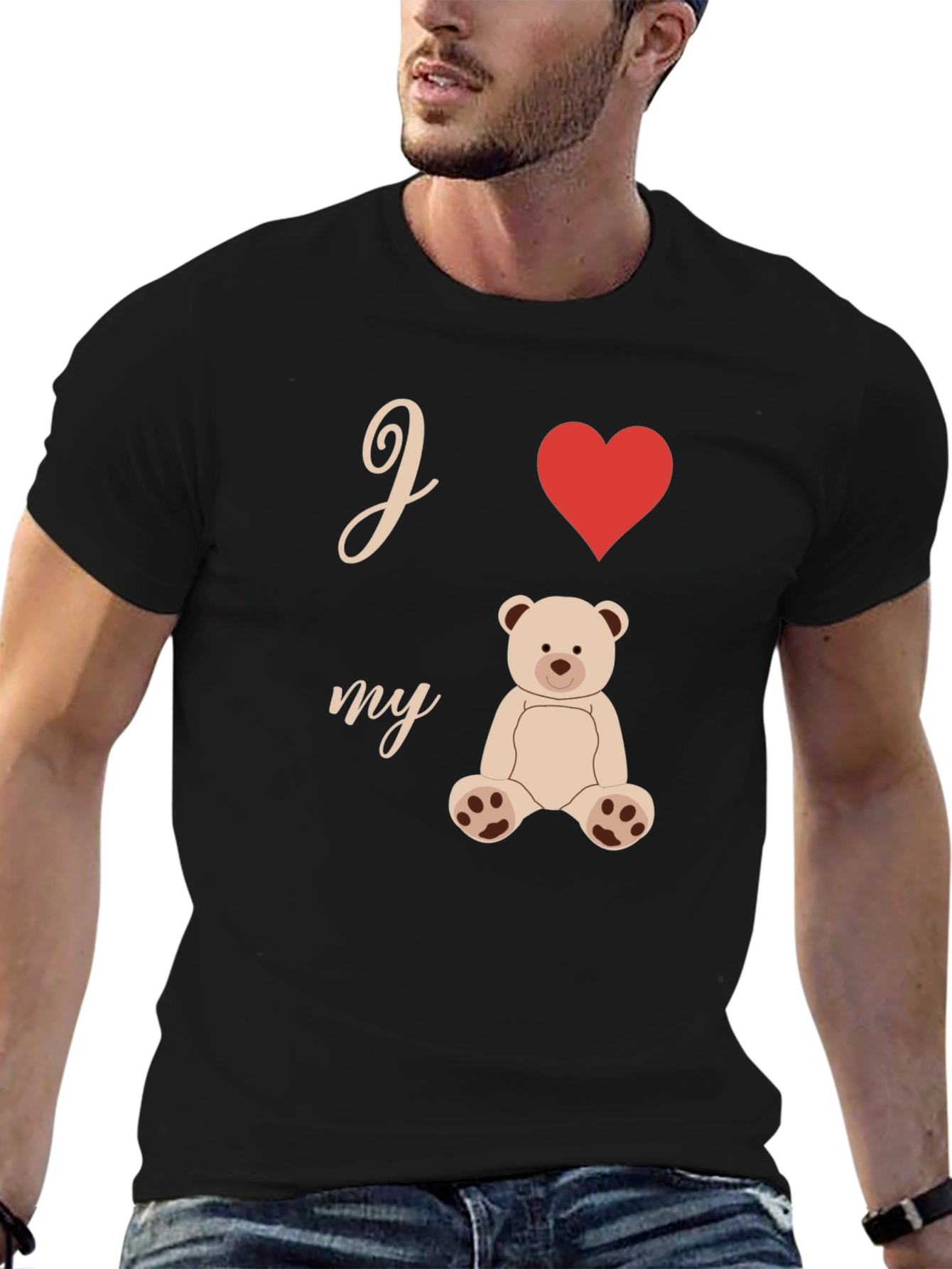 I Heart My Teddy Bear Black Graphic Tee