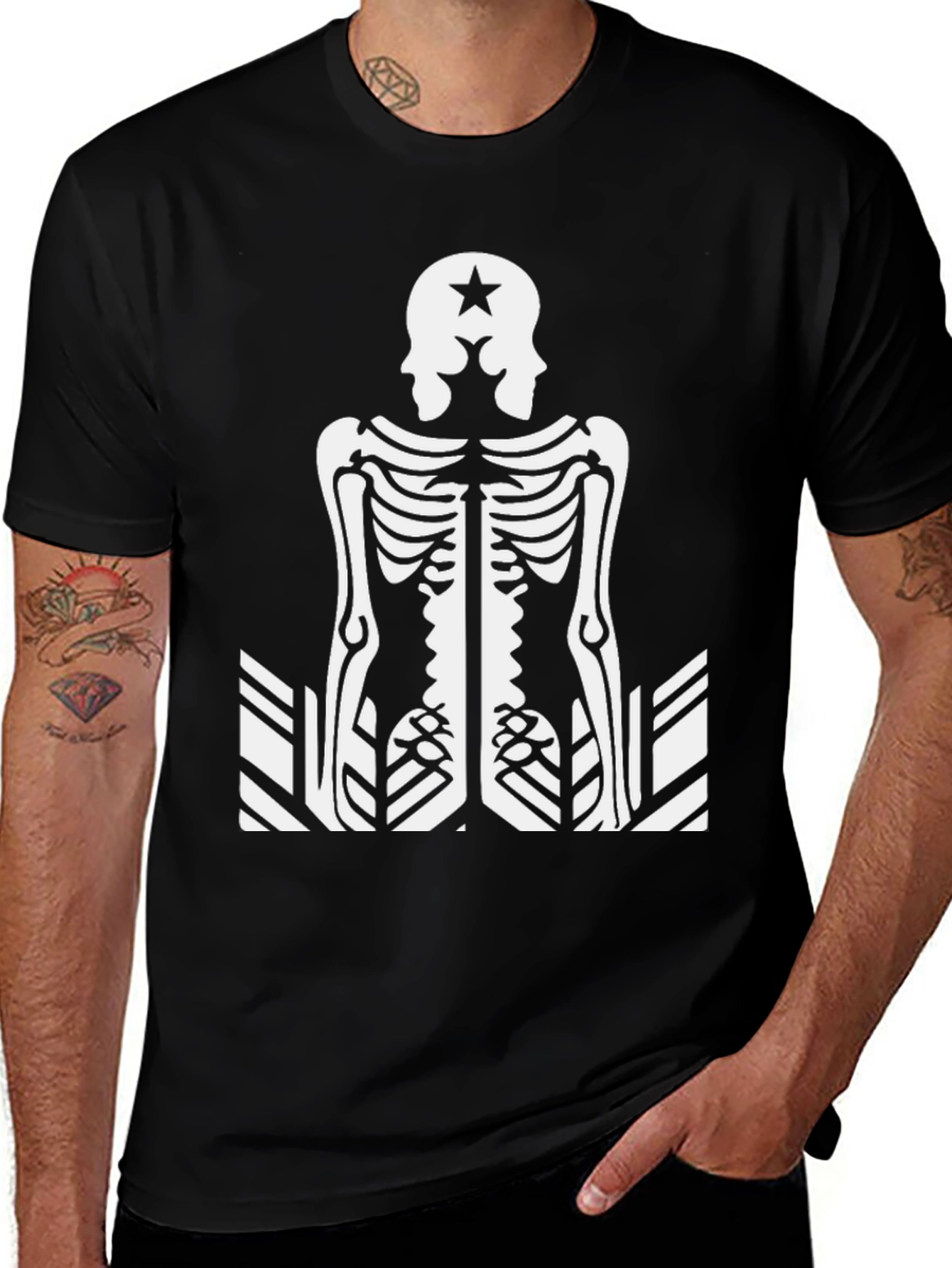 Skeleton Double Head Star Black Graphic Tee