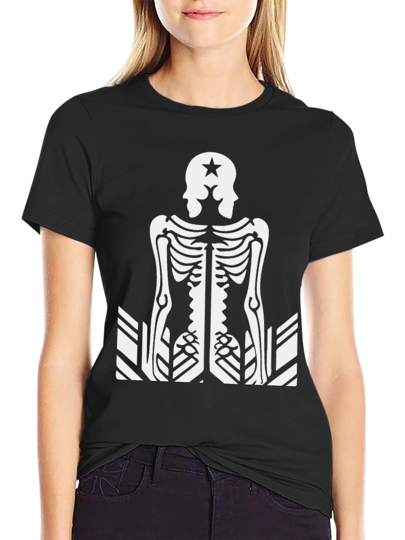 Skeleton Double Head Star Black Graphic Tee