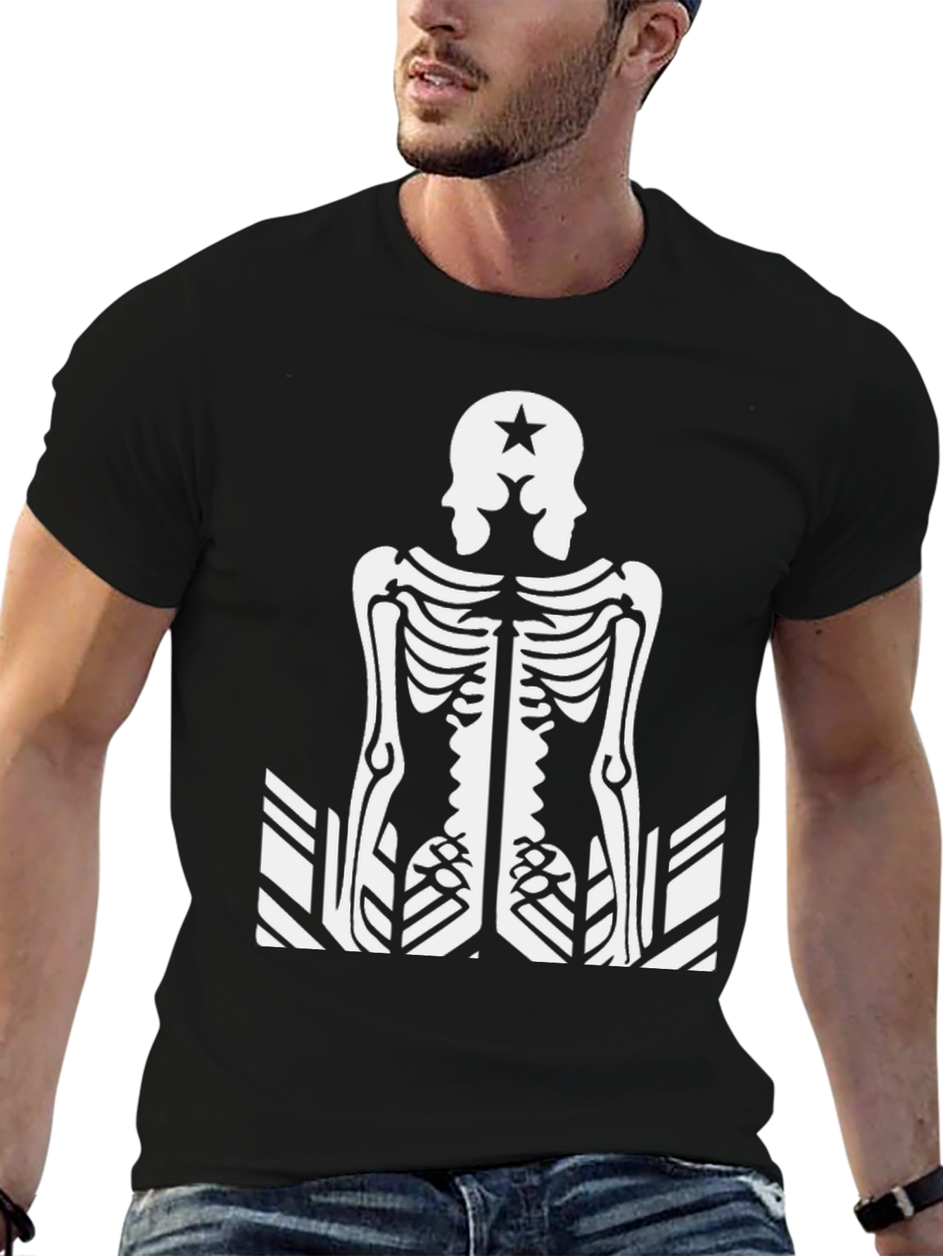 Skeleton Double Head Star Black Graphic Tee