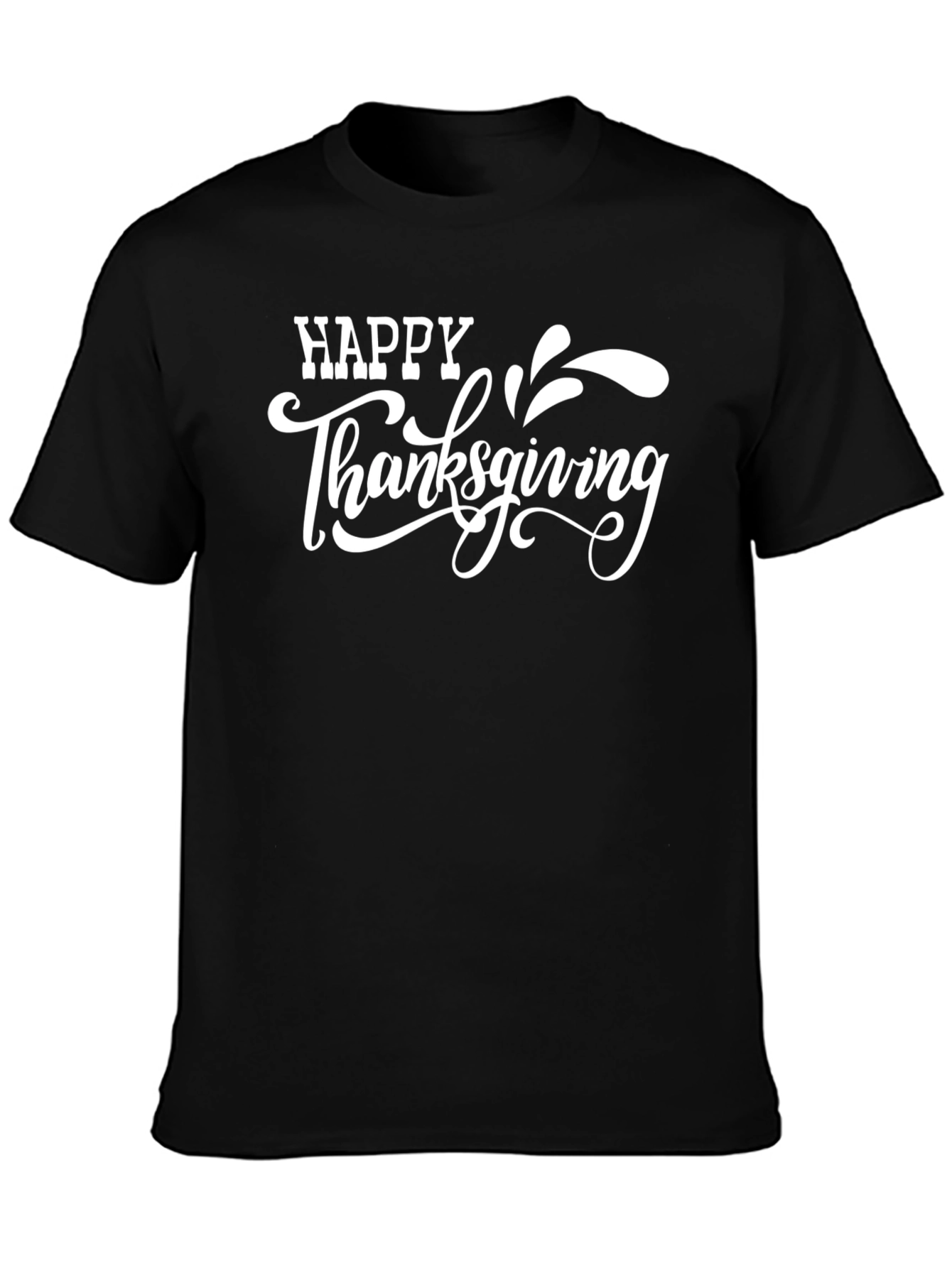 Happy Thanksgiving Graphic Tee - Black Casual T-Shirt