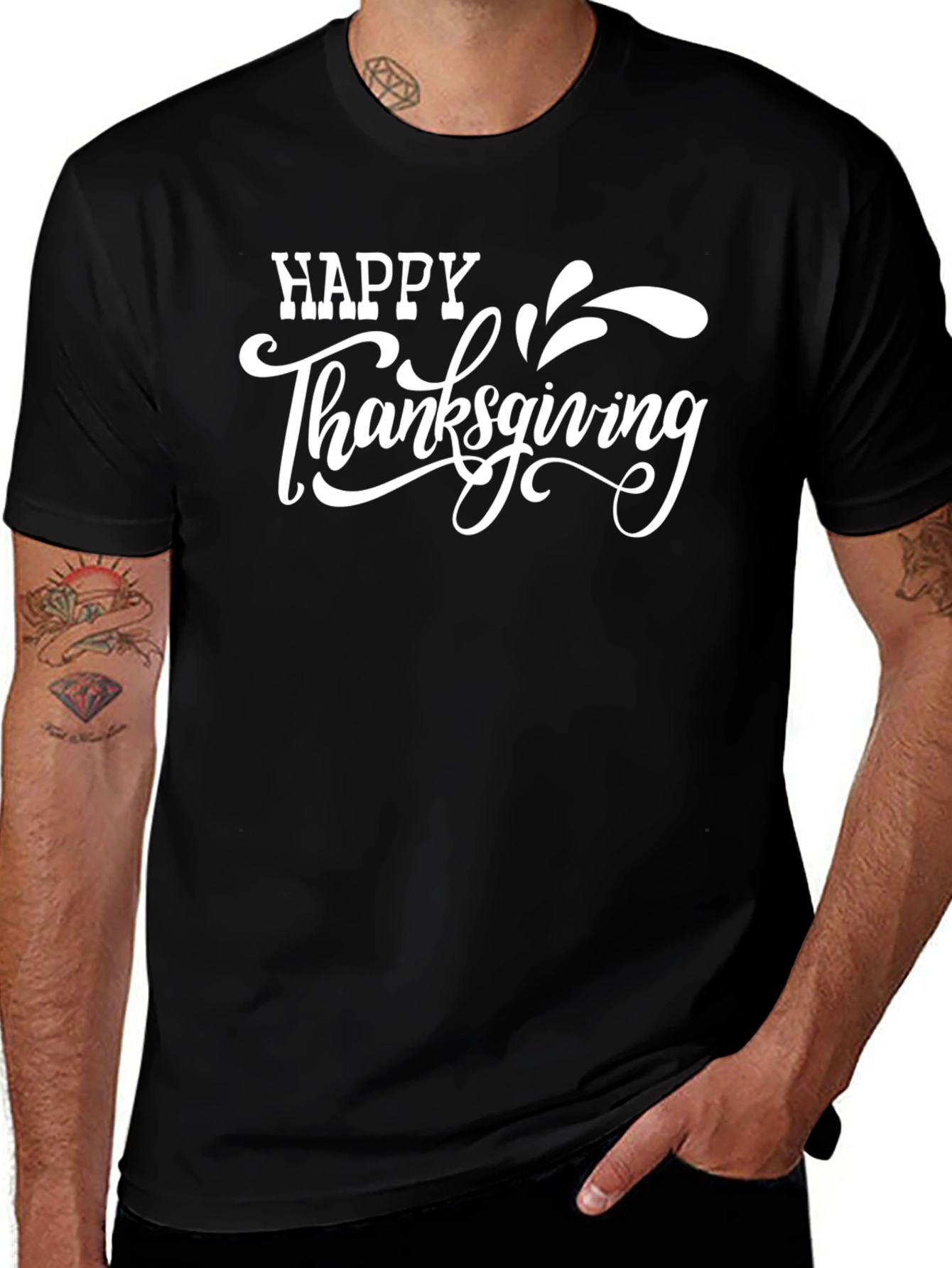 Happy Thanksgiving Graphic Tee - Black Casual T-Shirt