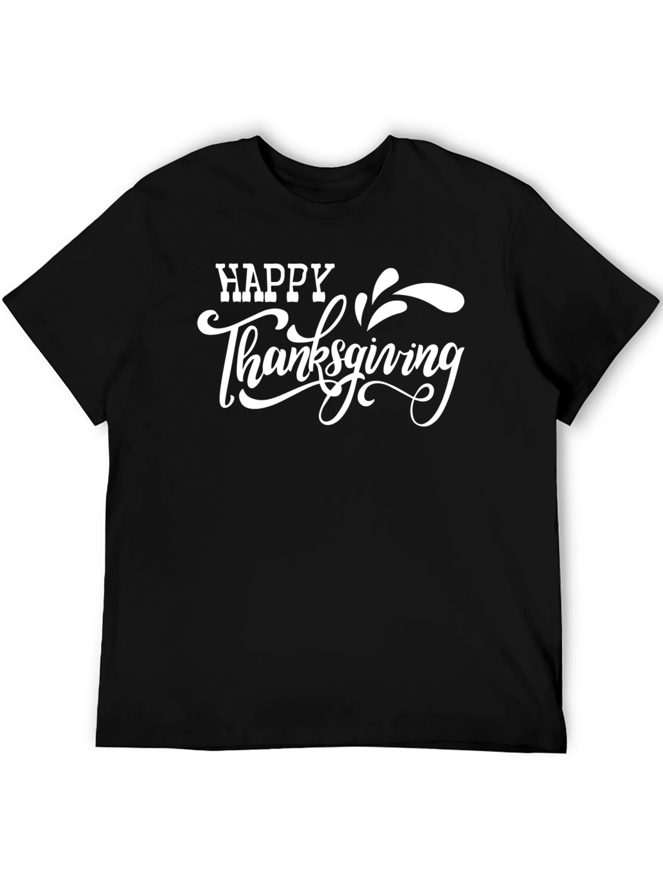 Happy Thanksgiving Graphic Tee - Black Casual T-Shirt