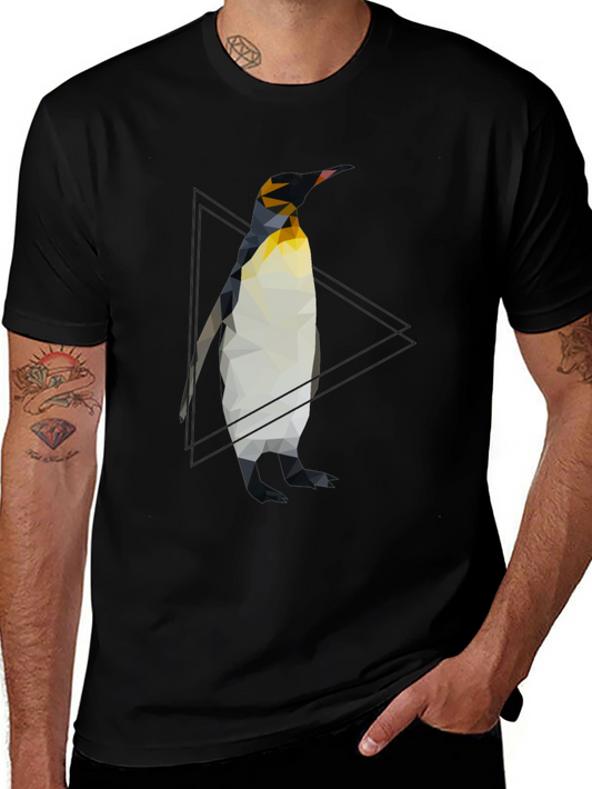 Geometric Penguin Graphic Tee - Cool Black T-Shirt