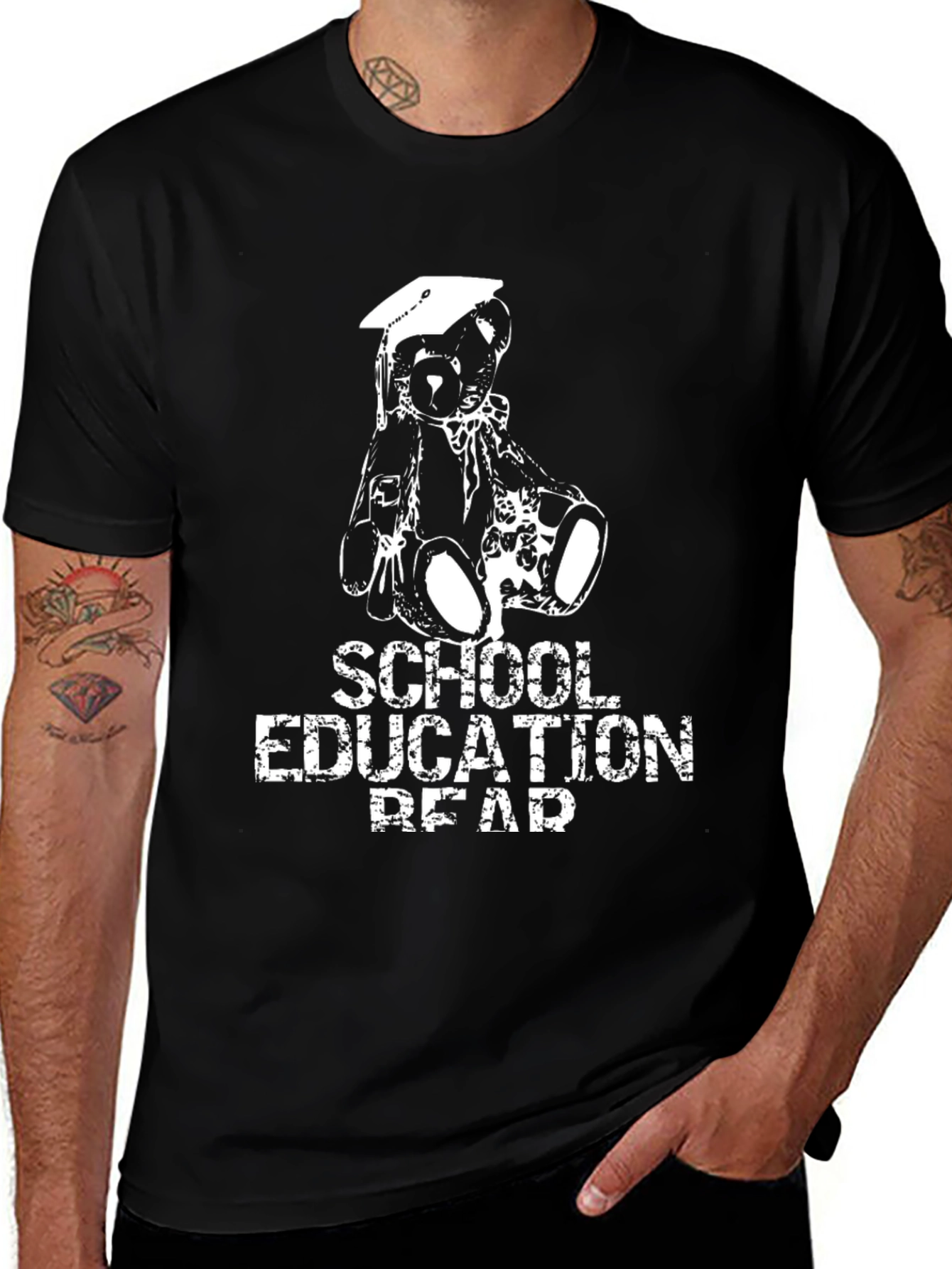 School Education Bear Black T-Shirt