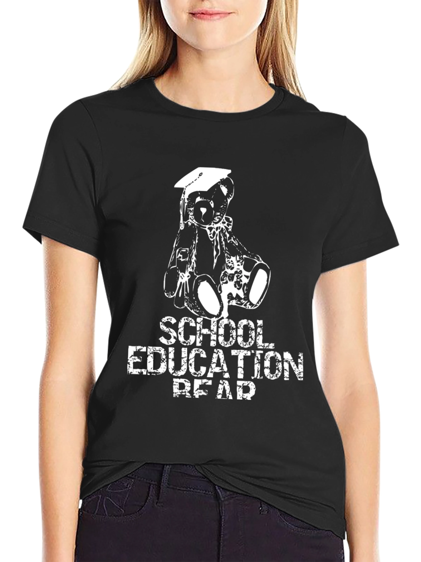 School Education Bear Black T-Shirt