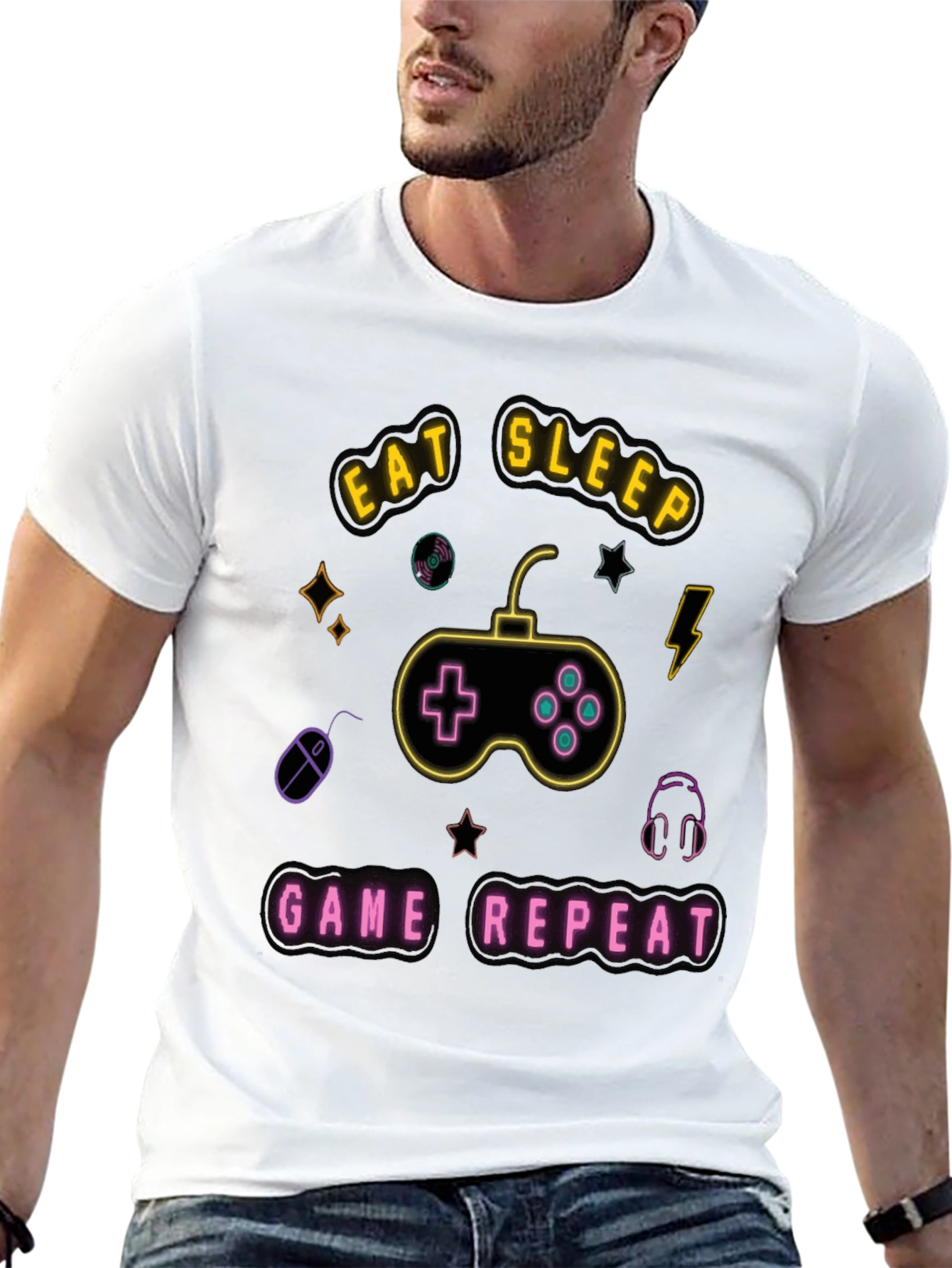 Eat Sleep Game Repeat T-Shirt - Gamer Graphic Tee