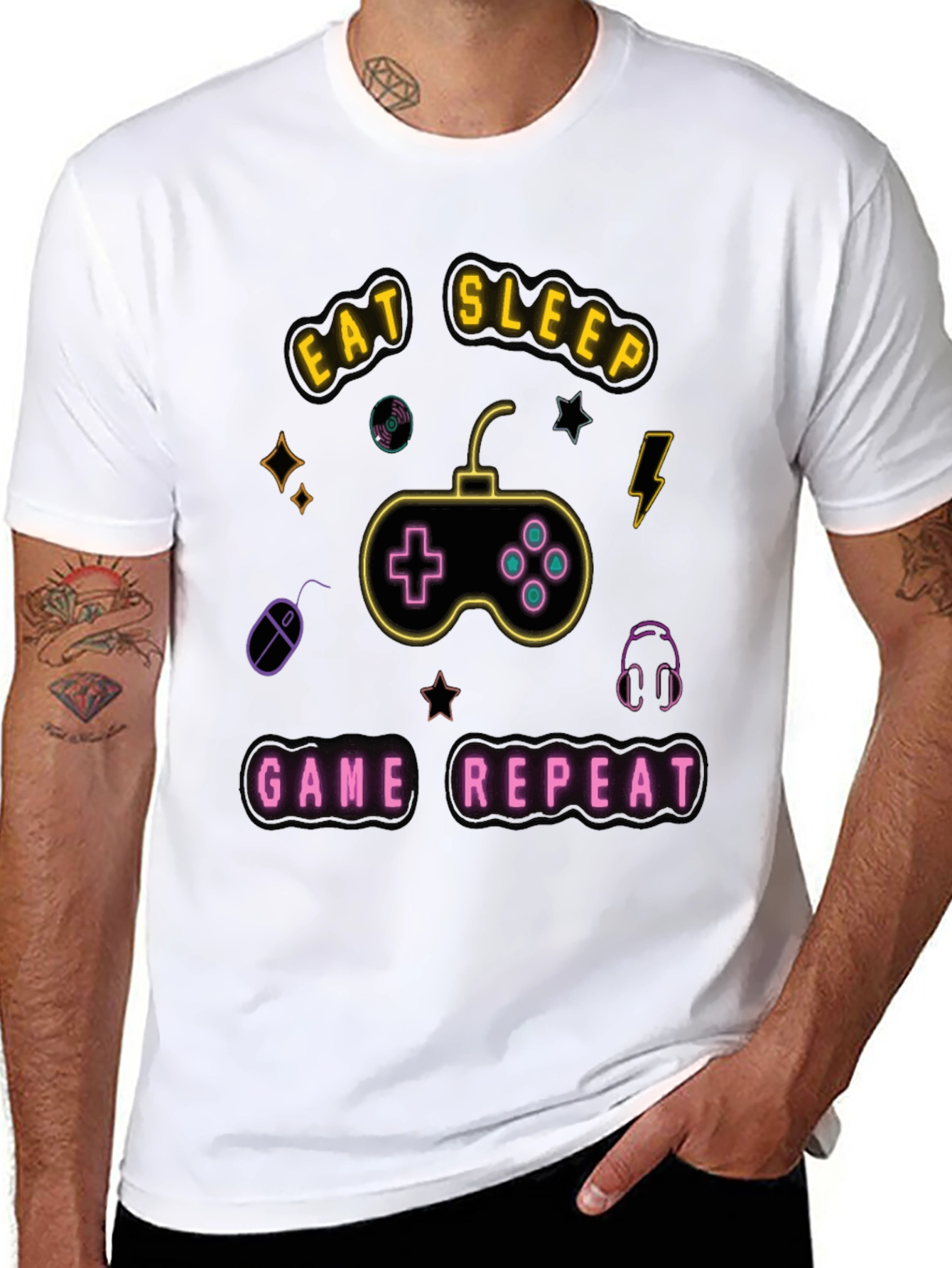 Eat Sleep Game Repeat T-Shirt - Gamer Graphic Tee