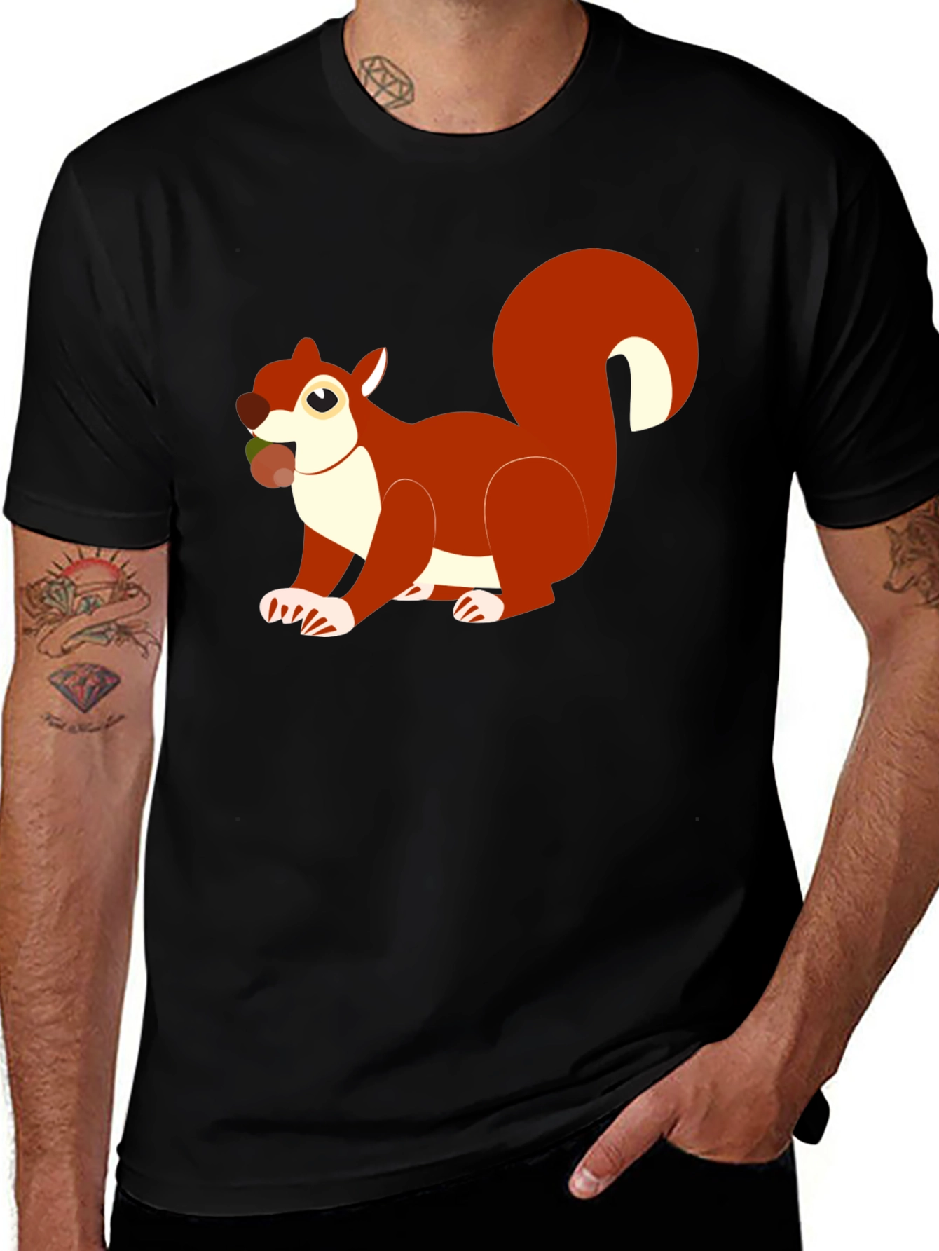 Squirrel Graphic Black T-Shirt Casual Wear