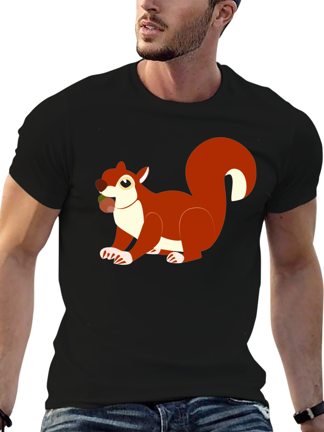 Squirrel Graphic Black T-Shirt Casual Wear
