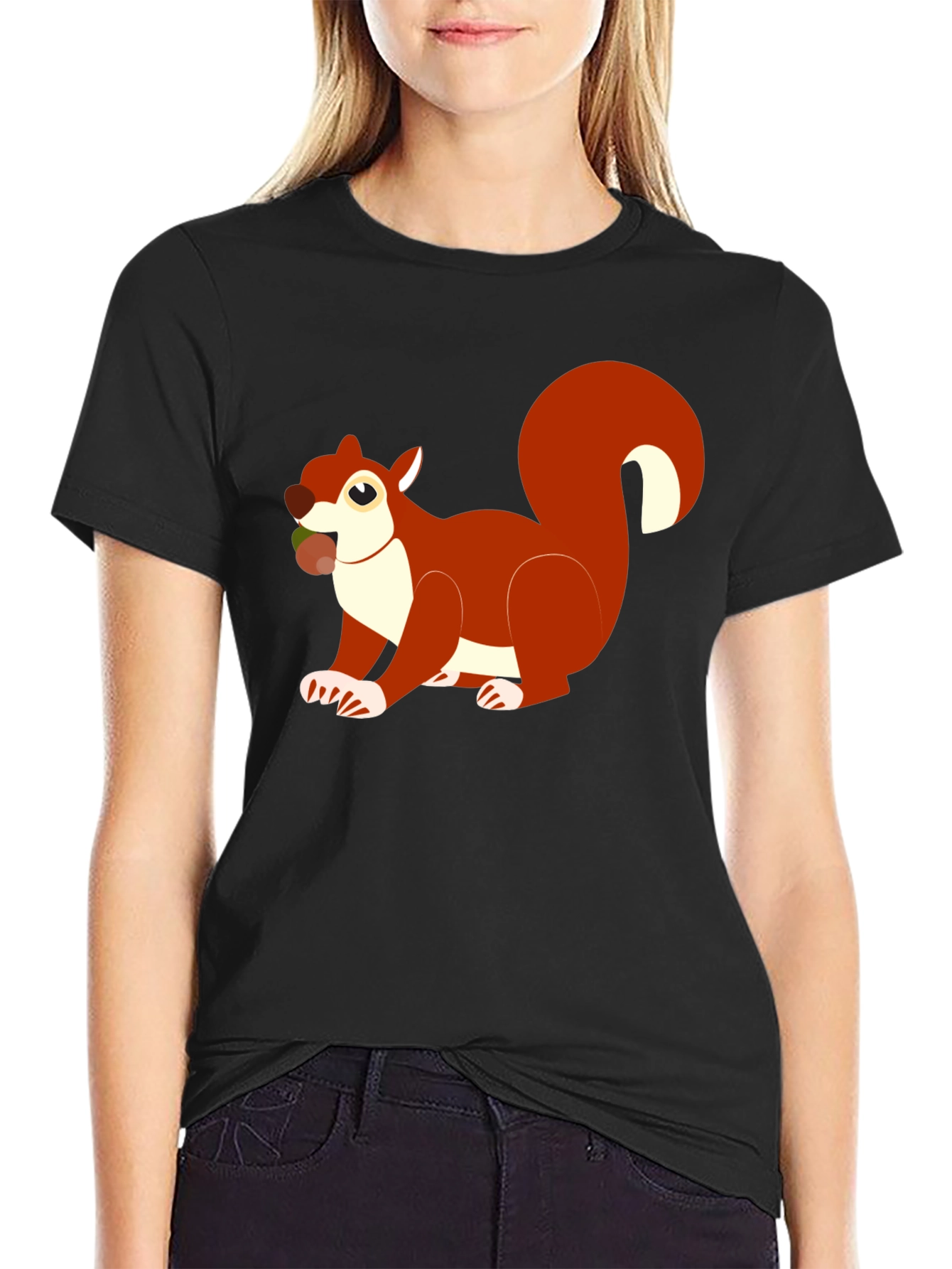 Squirrel Graphic Black T-Shirt Casual Wear