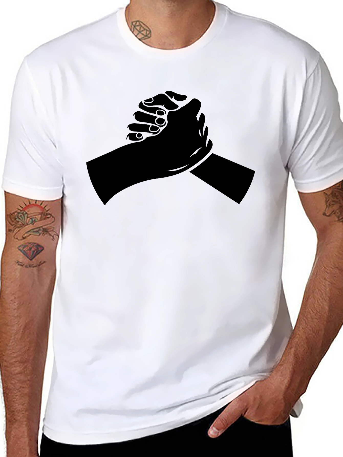 Black T-Shirt with Arm Wrestling Design