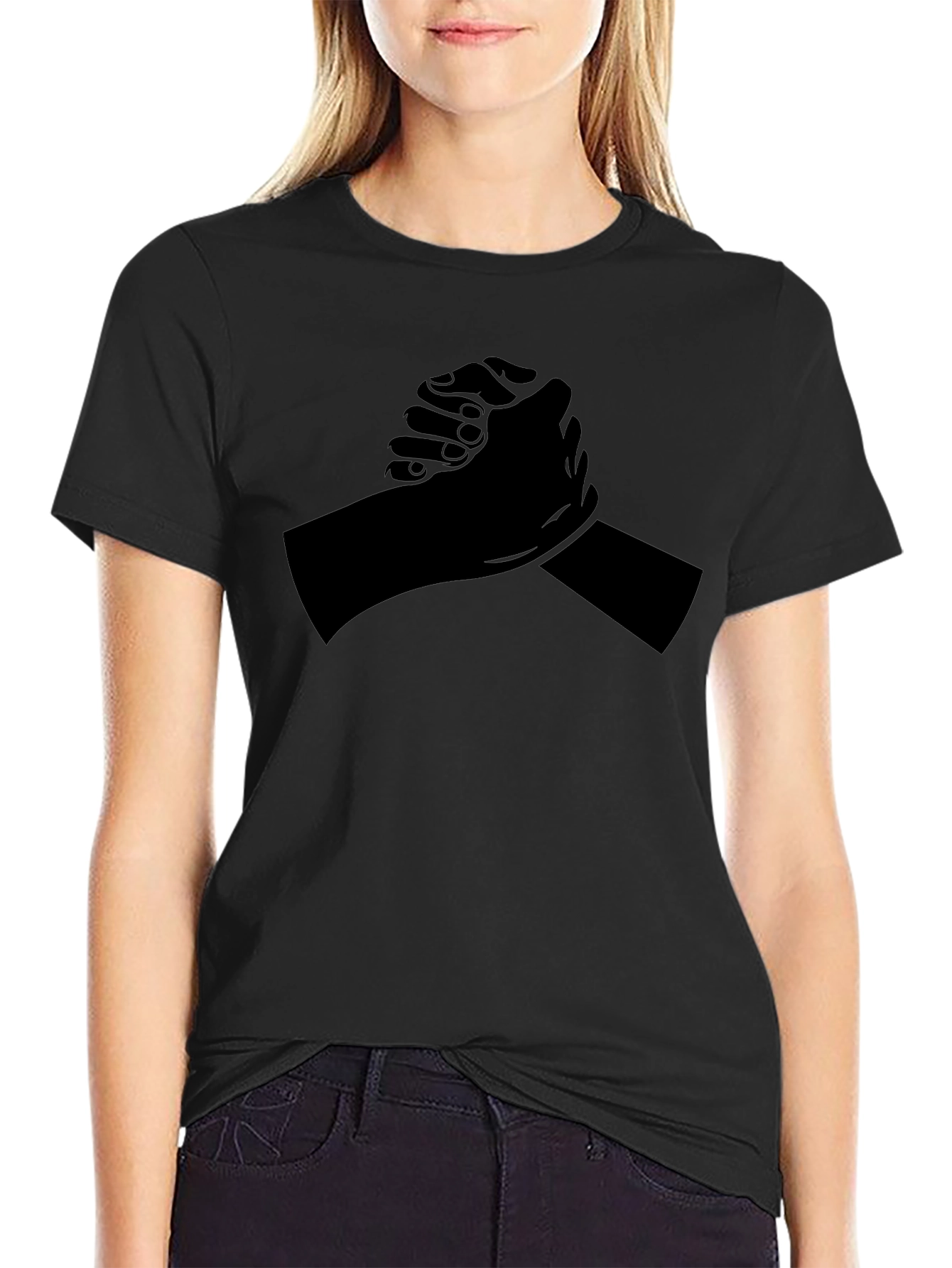 Black T-Shirt with Arm Wrestling Design