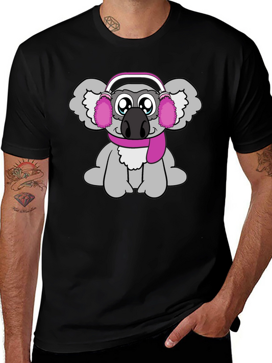 Koala Winter T-Shirt: Cute Cartoon Bear with Earmuffs & Scarf