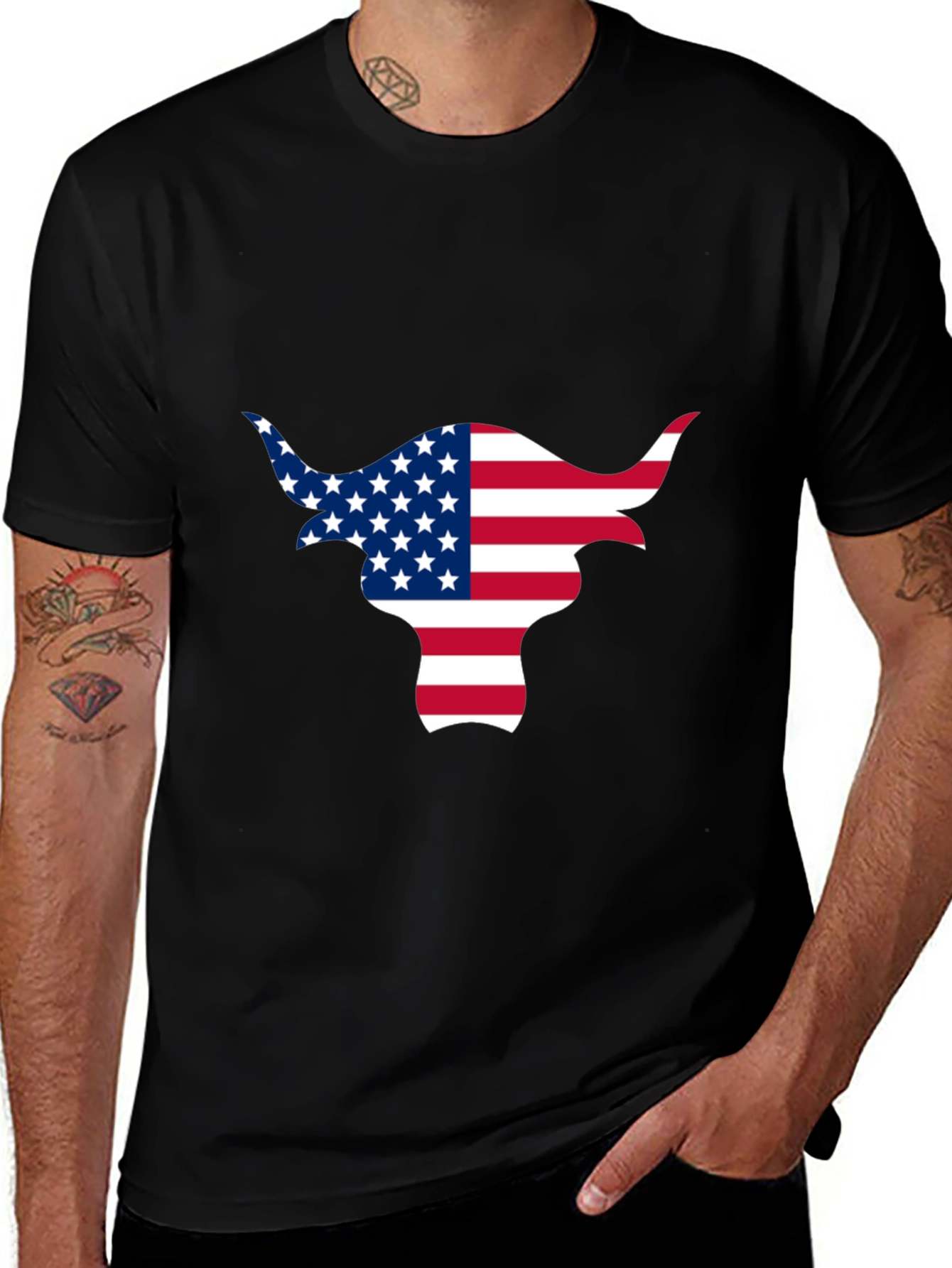 American Flag Bull Graphic Black Tee