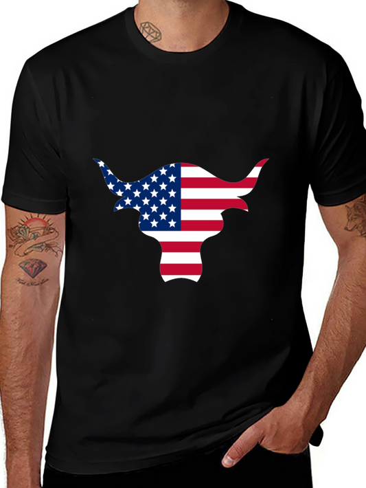 American Flag Bull Graphic Black Tee
