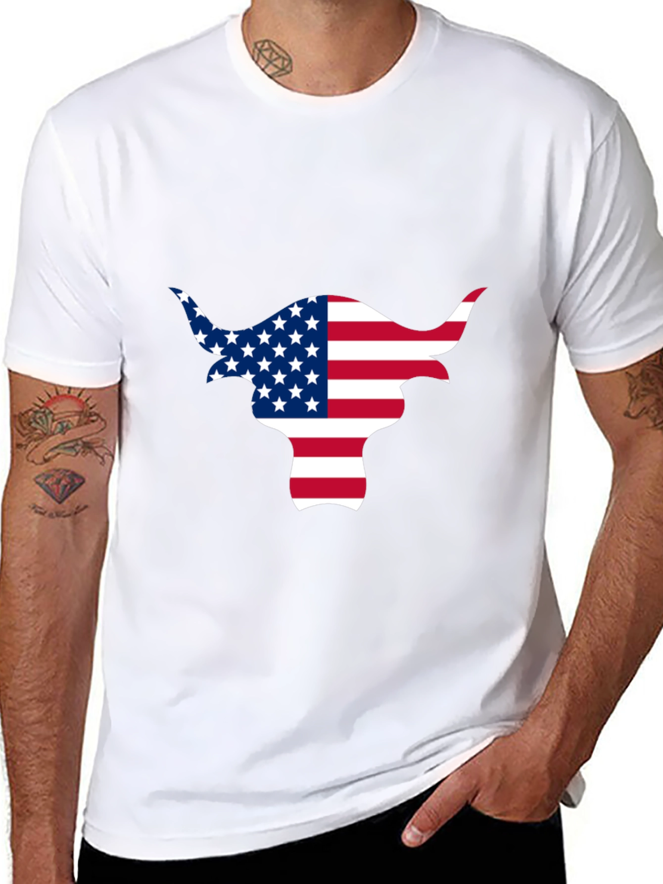American Flag Bull Graphic Black Tee