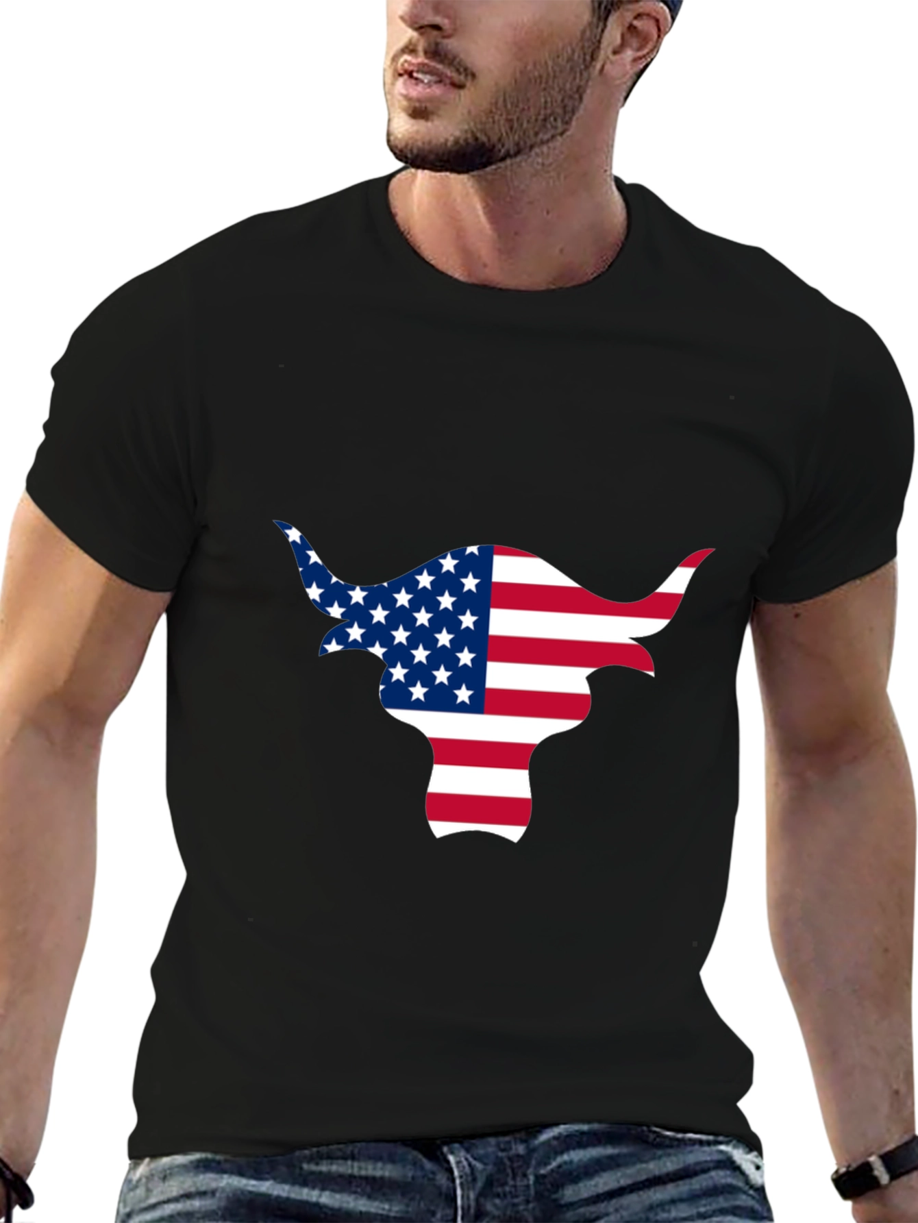 American Flag Bull Graphic Black Tee