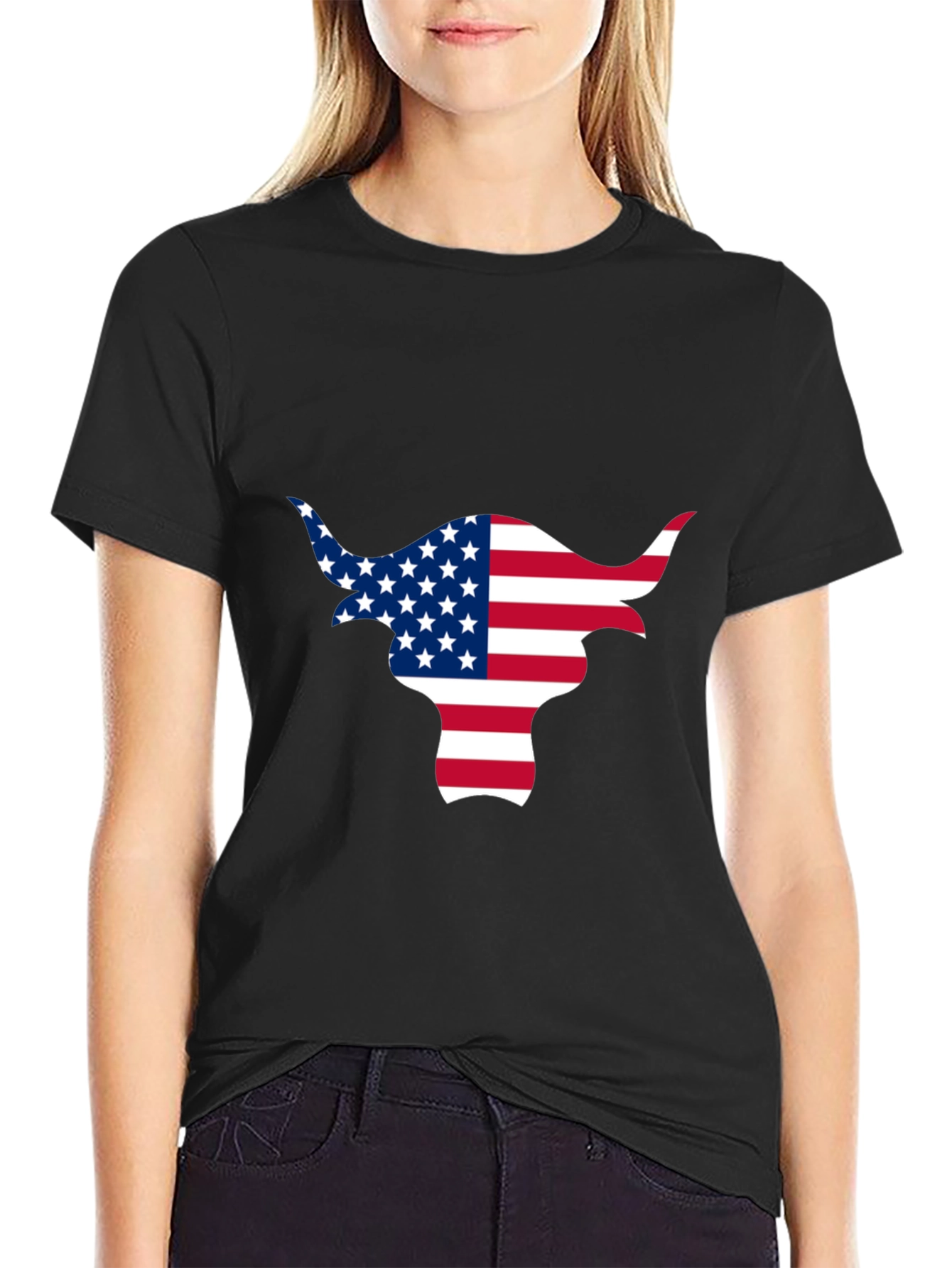 American Flag Bull Graphic Black Tee