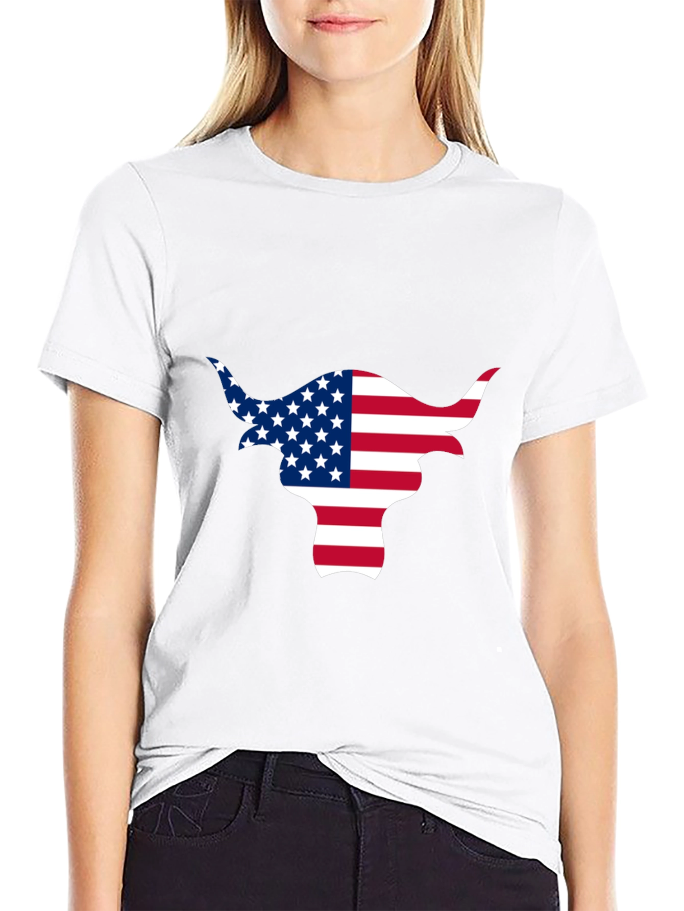 American Flag Bull Graphic Black Tee