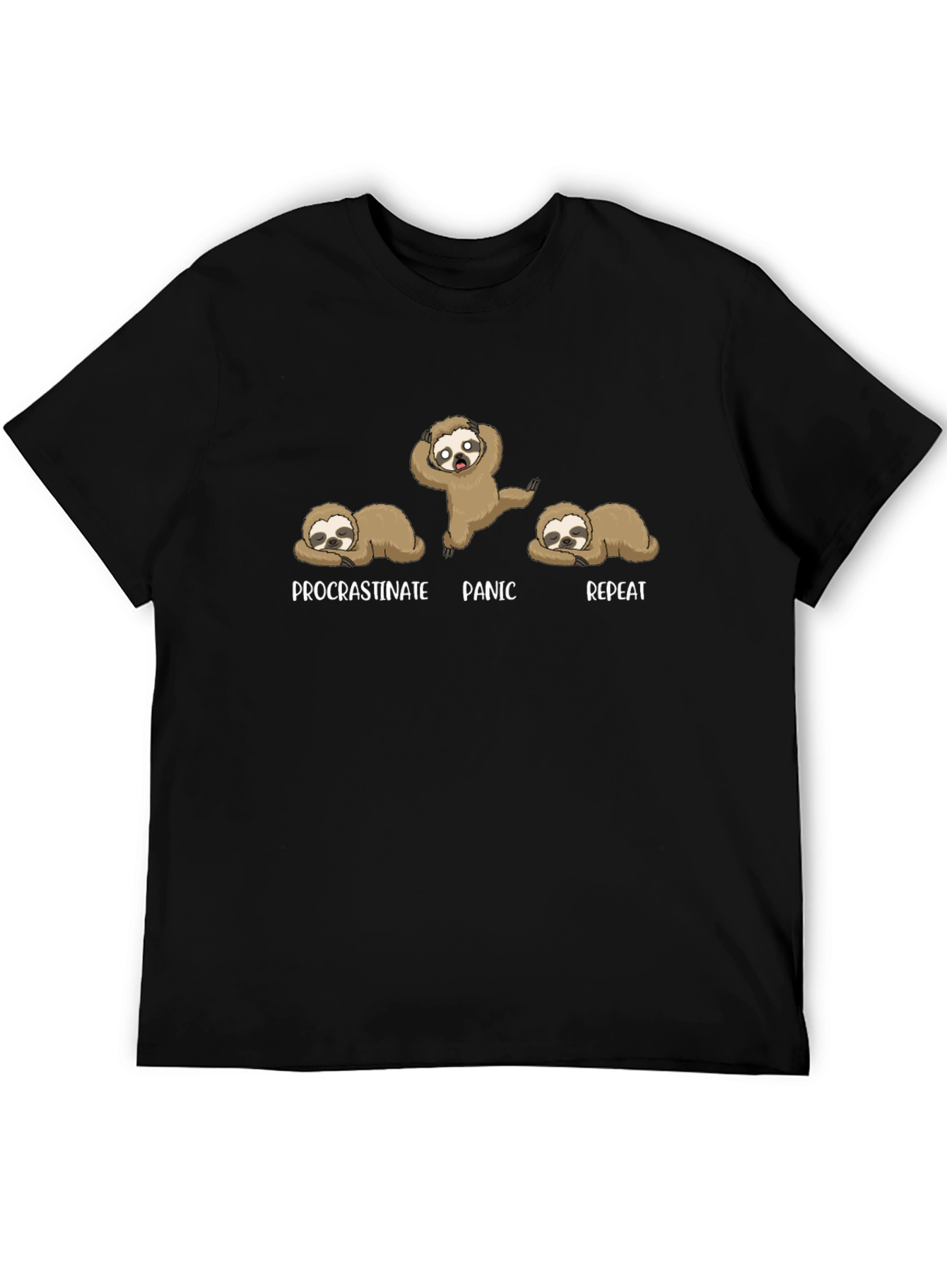 Procrastinate Panic Repeat Sloth Graphic T-Shirt