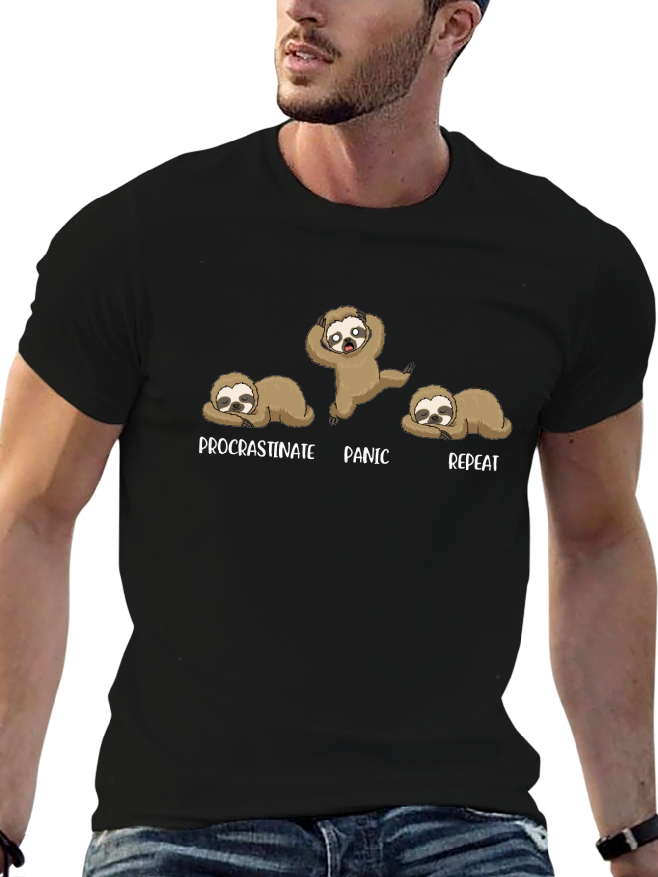 Procrastinate Panic Repeat Sloth Graphic T-Shirt