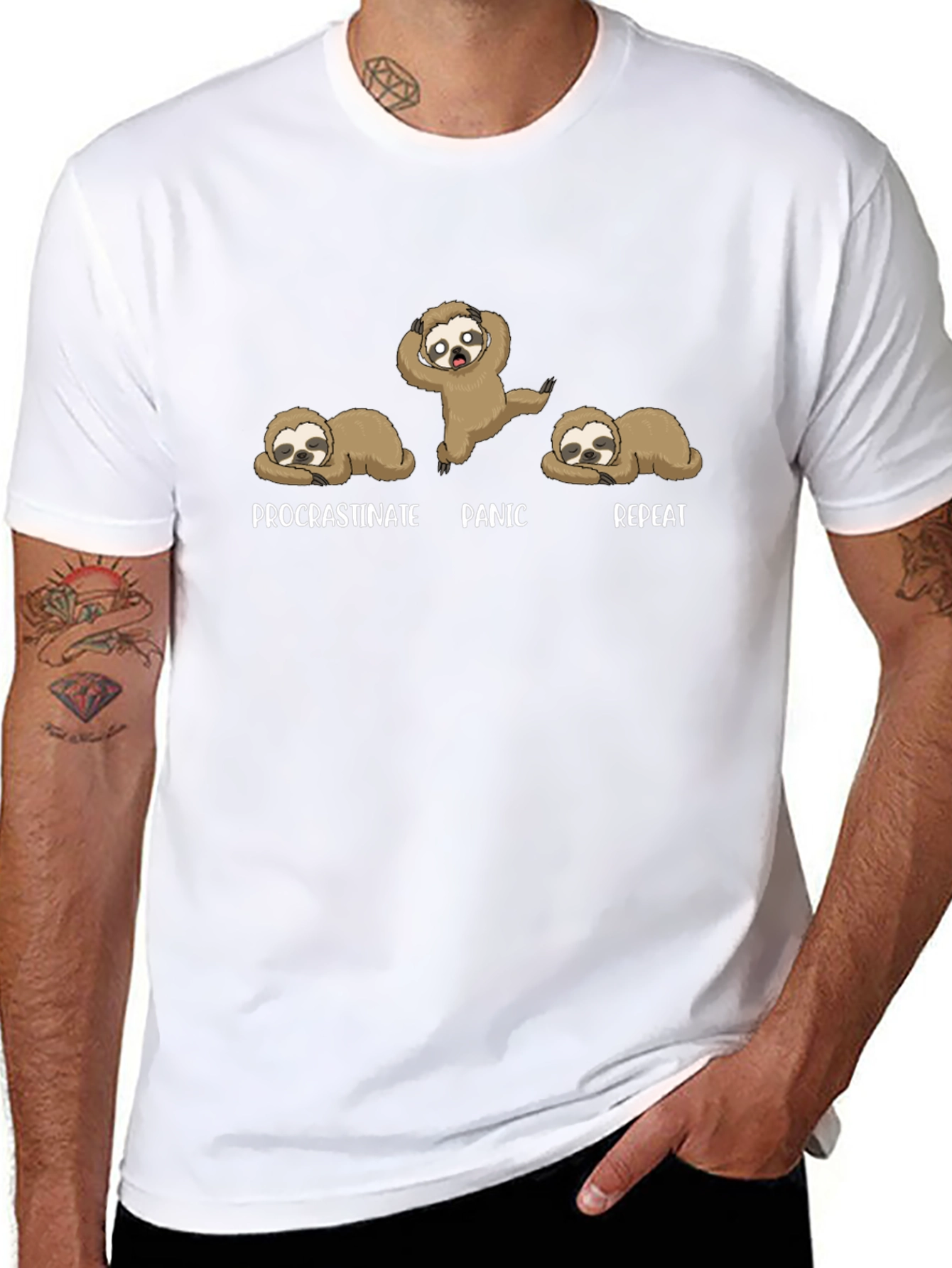 Procrastinate Panic Repeat Sloth Graphic T-Shirt