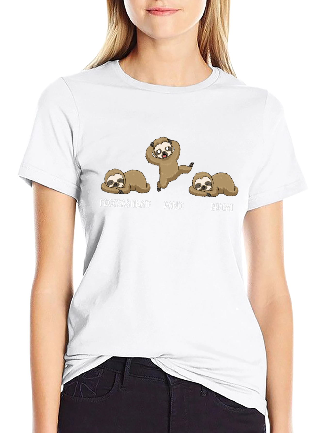 Procrastinate Panic Repeat Sloth Graphic T-Shirt