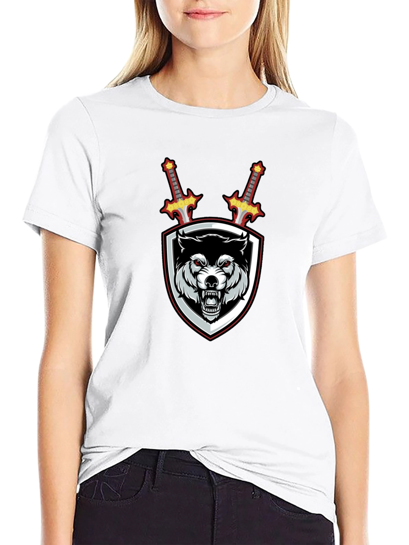 Wolf Crest Sword Graphic T-Shirt - Black