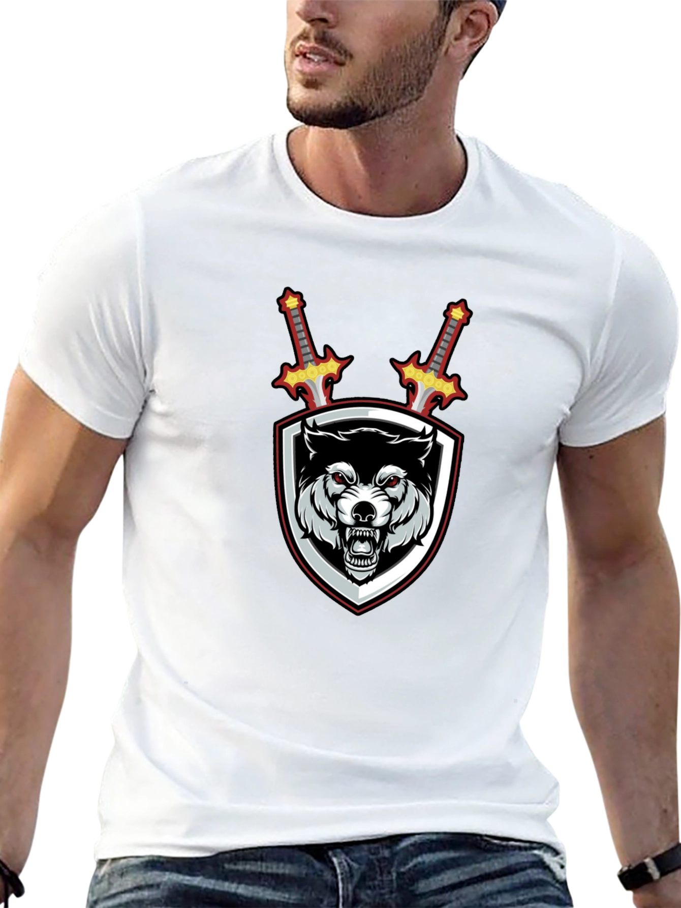 Wolf Crest Sword Graphic T-Shirt - Black